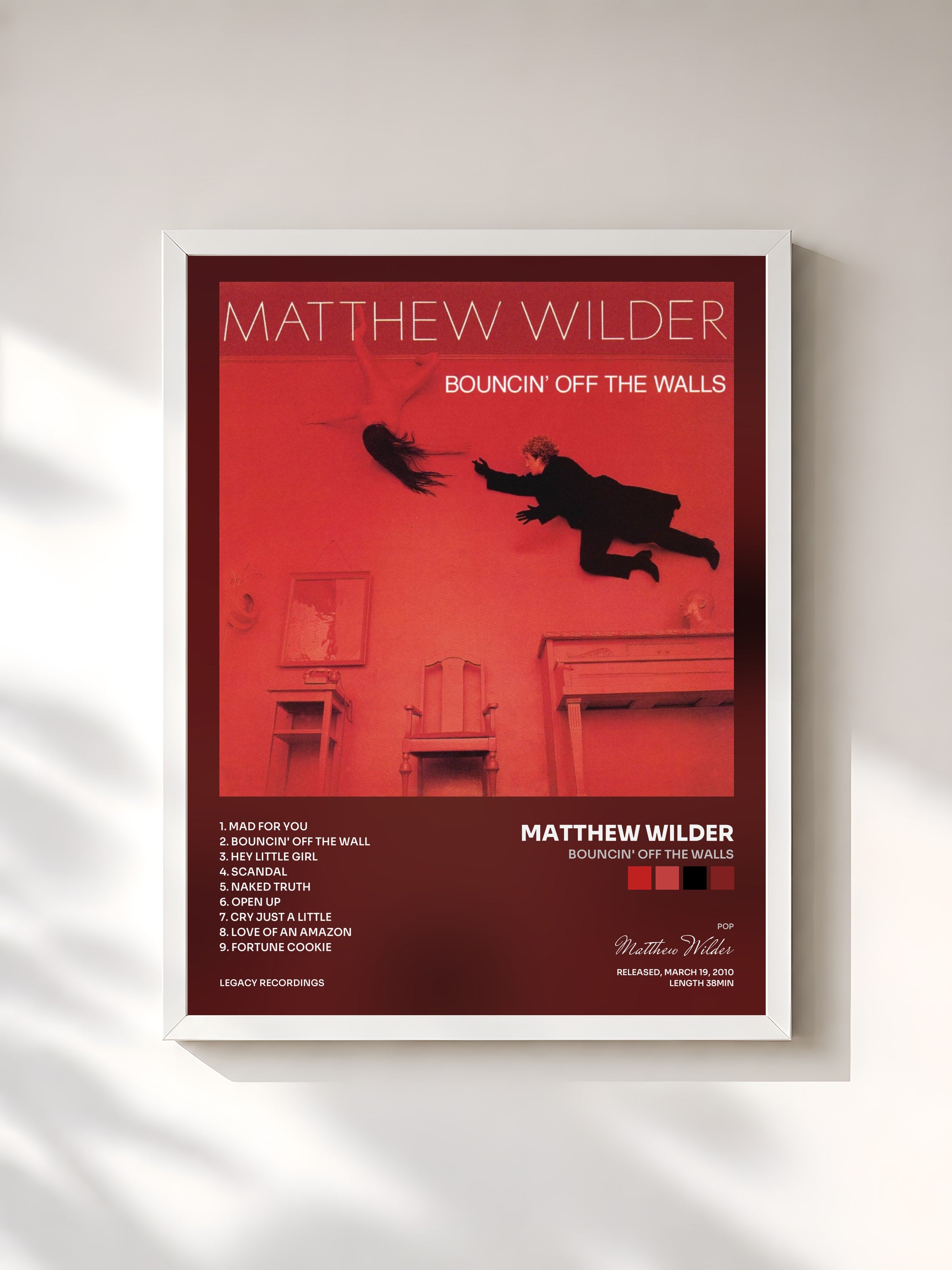 #blanc Tableau de l'album Bouncin' Off The Walls de Matthew Wilder, cadre blanc, imprimé et encadré en France