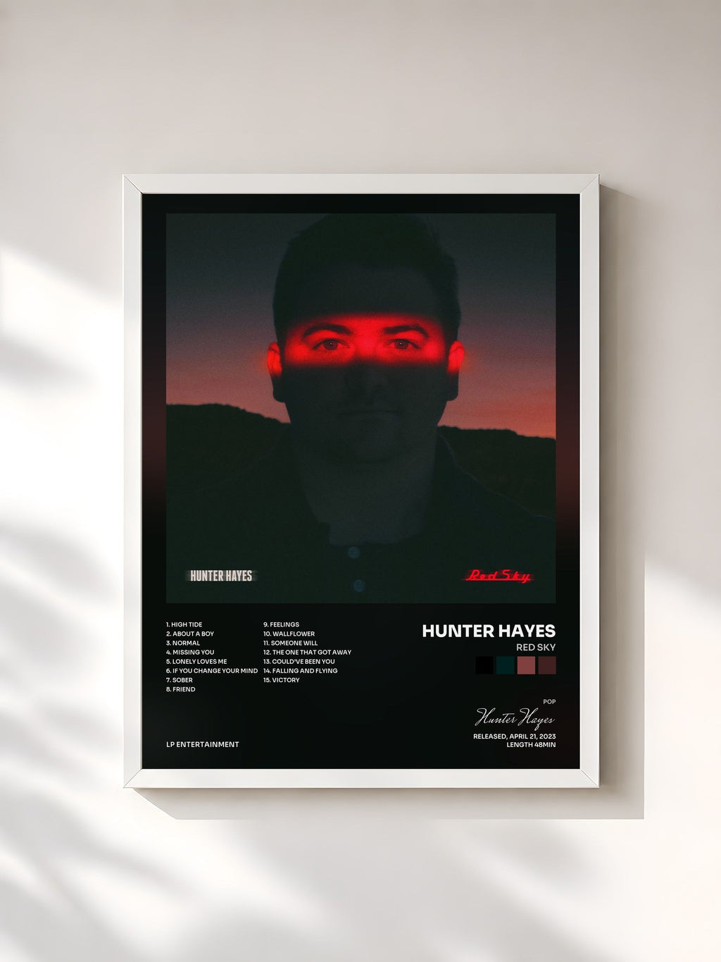 #blanc Tableau de l'album Red Sky de Hunter Hayes, cadre blanc, imprimé et encadré en France