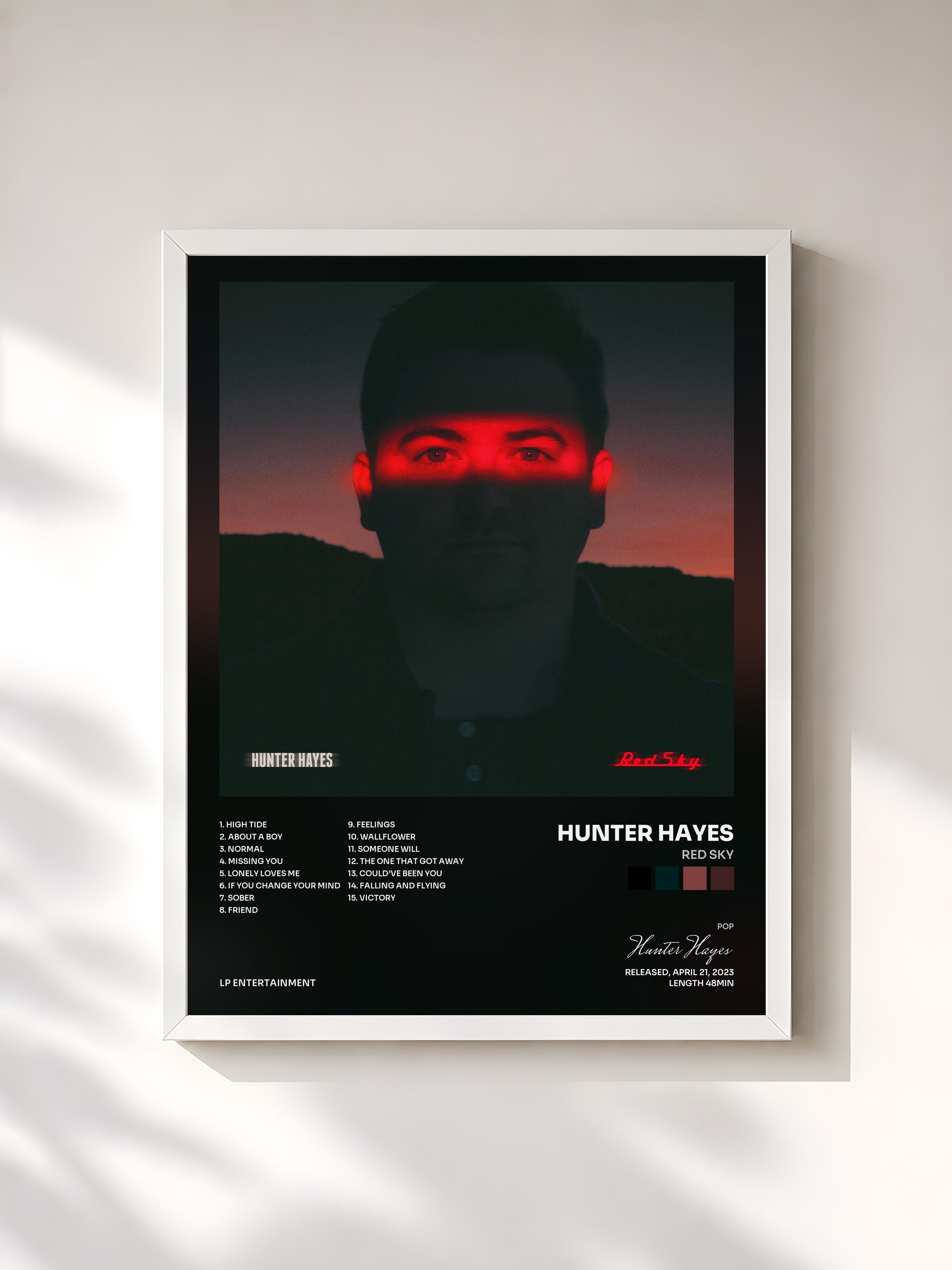 #blanc Tableau de l'album Red Sky de Hunter Hayes, cadre blanc, imprimé et encadré en France