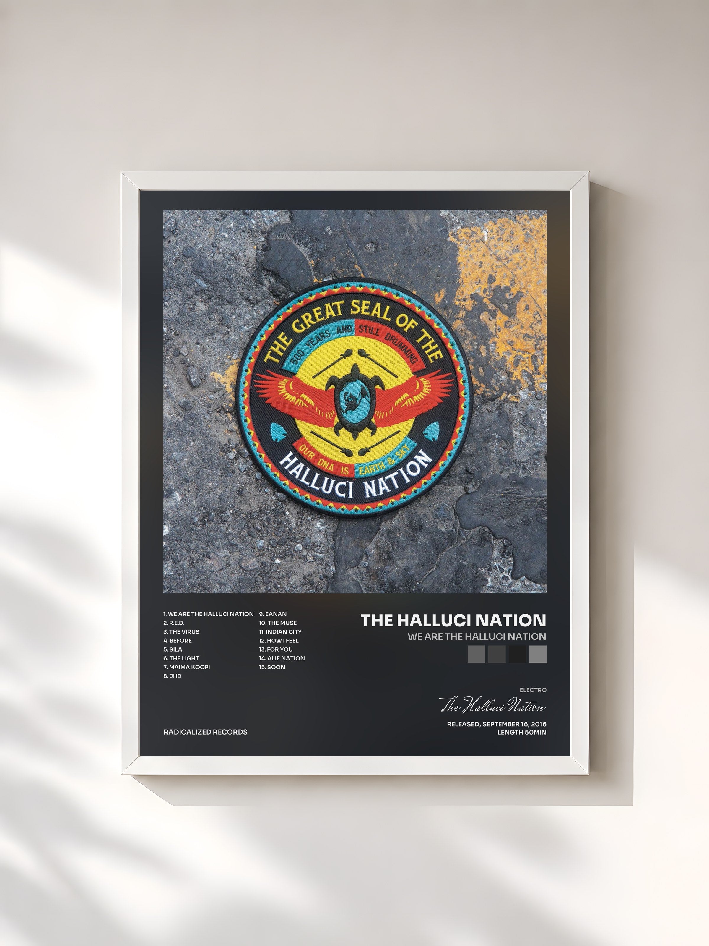 #blanc Tableau de l'album We Are the Halluci Nation de The Halluci Nation, cadre blanc, imprimé et encadré en France