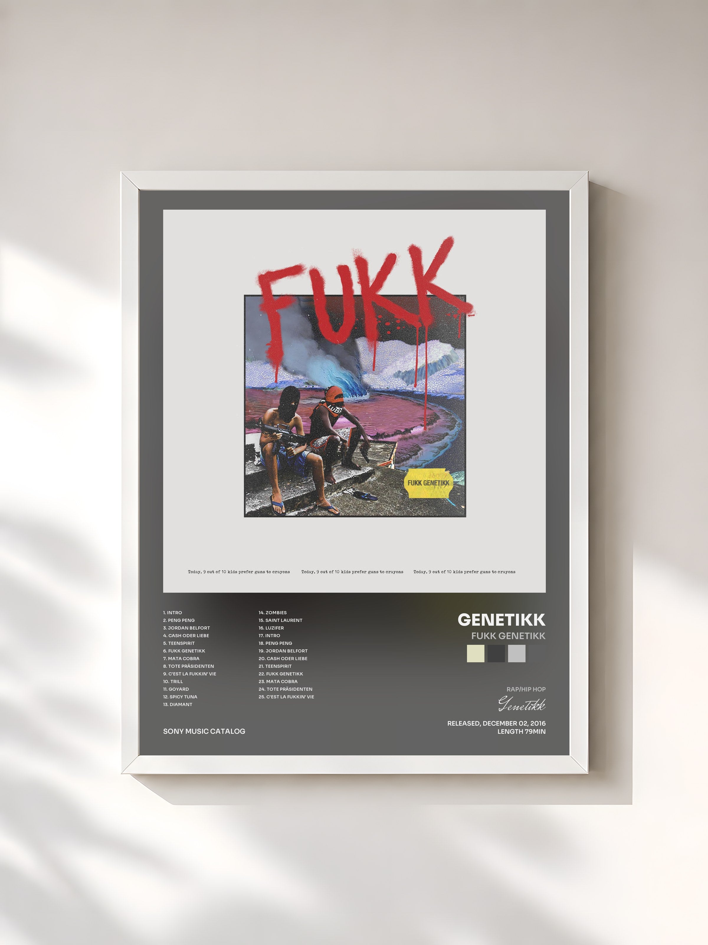 #blanc Tableau de l'album FUKK GENETIKK de Genetikk, cadre blanc, imprimé et encadré en France