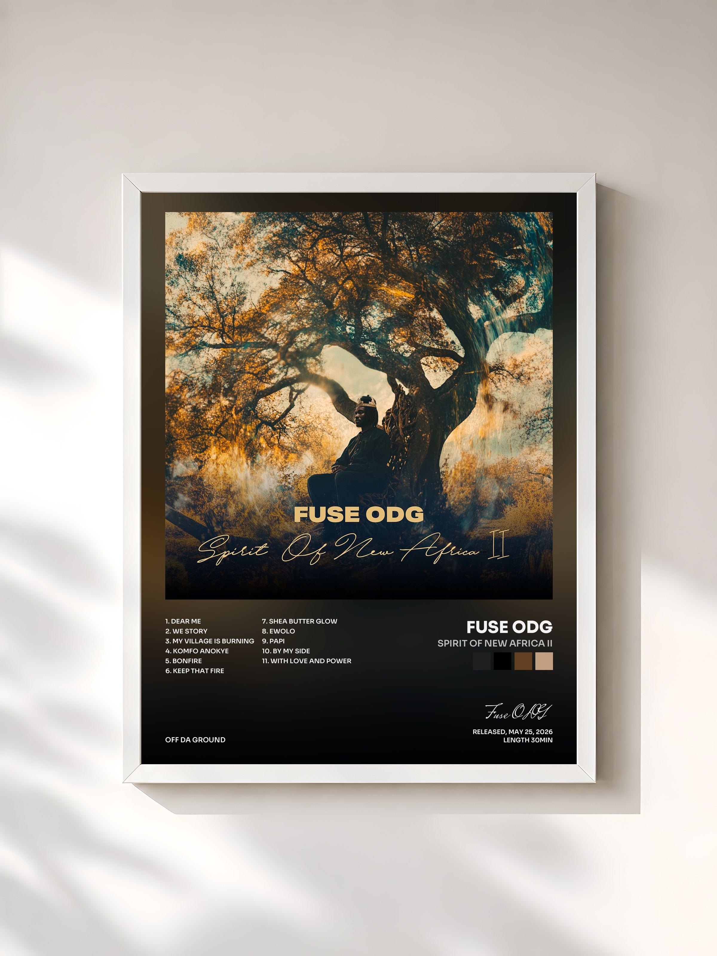 #blanc Tableau de l'album Spirit of New Africa II de Fuse ODG, cadre blanc, imprimé et encadré en France