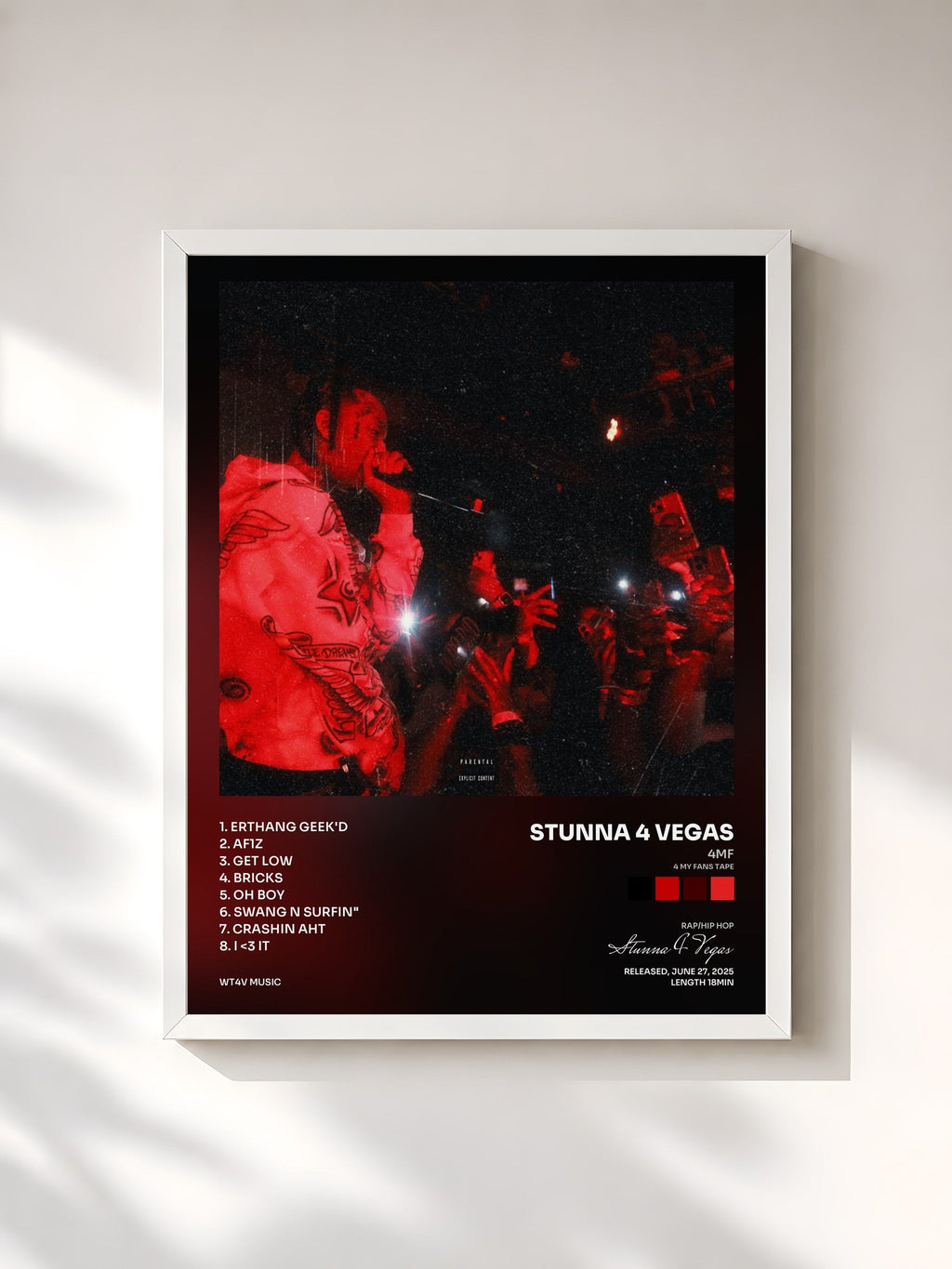#blanc 4MF (4 MY FANS TAPE) by Stunna 4 Vegas as a framed art print, white frame, printed and framed in France