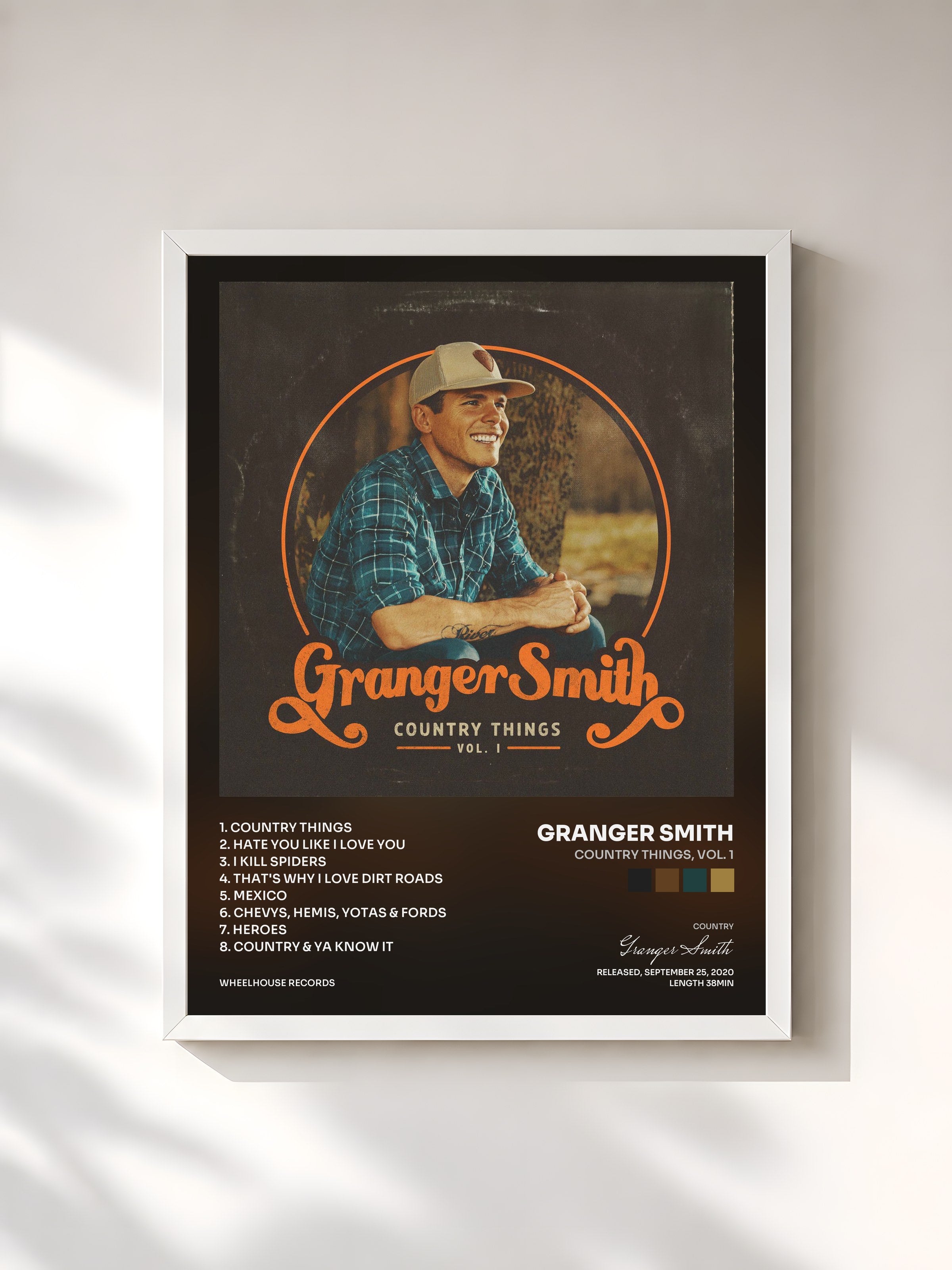 #blanc Tableau de l'album Country Things, Vol. 1 de Granger Smith, cadre blanc, imprimé et encadré en France