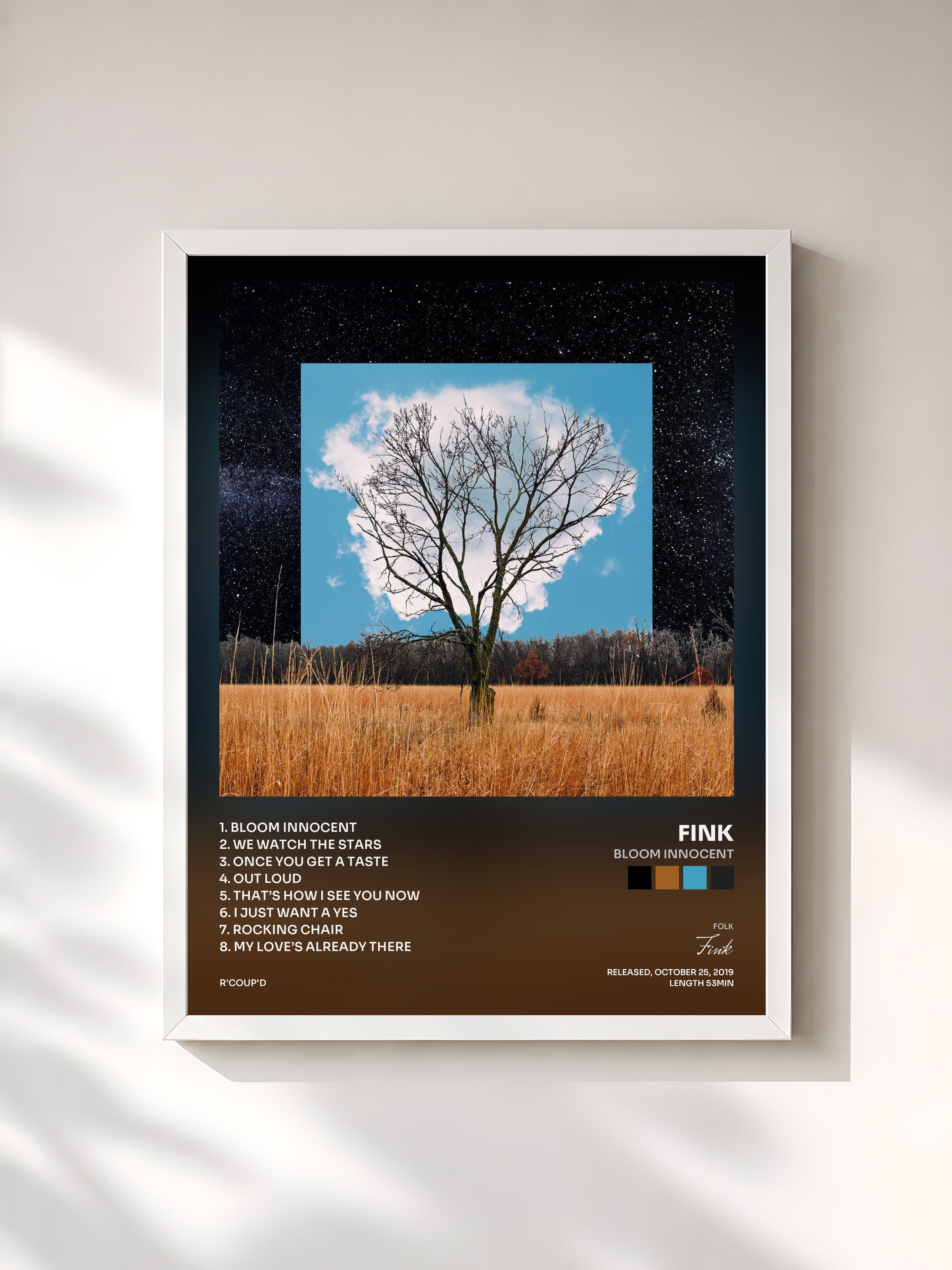 #blanc Tableau de l'album Bloom Innocent de Fink, cadre blanc, imprimé et encadré en France