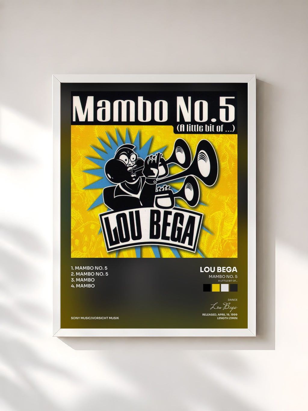 #blanc Mambo No. 5 (A Little Bit Of...) de Lou Bega en lámina enmarcada, marco blanco, impresa y enmarcada en Francia