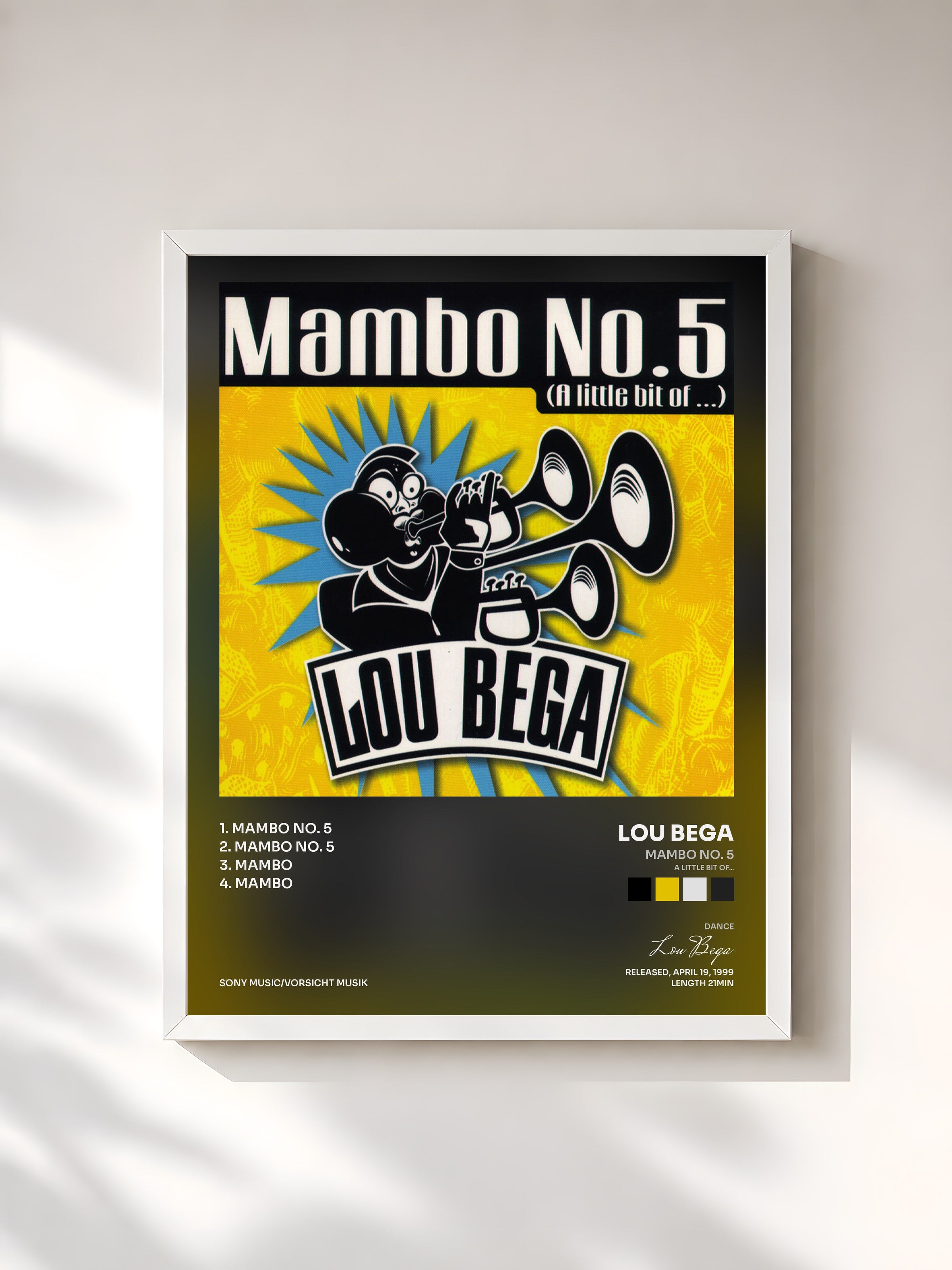 #blanc Tableau de l'album Mambo No. 5 (A Little Bit Of...) de Lou Bega, cadre blanc, imprimé et encadré en France