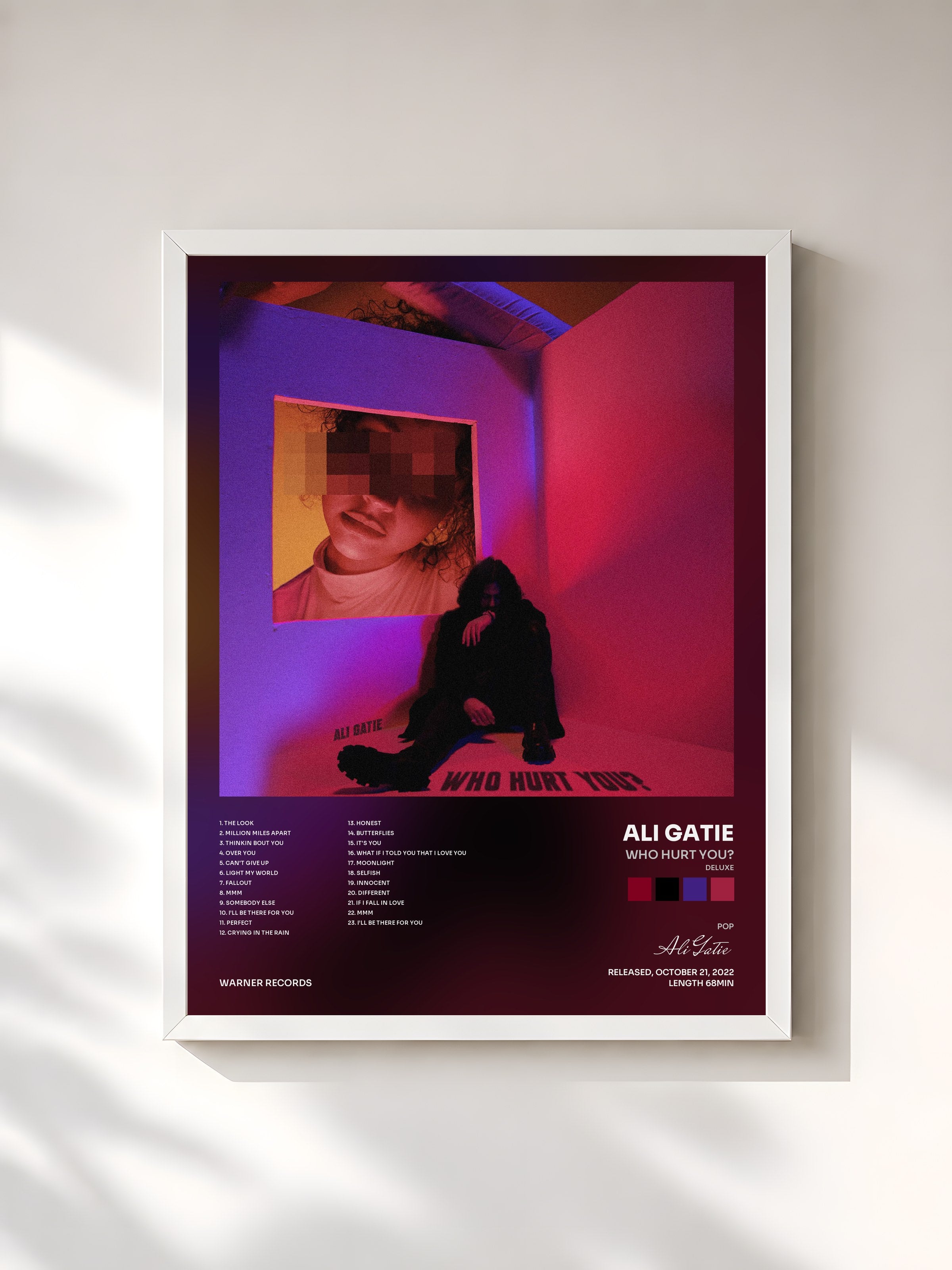 #blanc Tableau de l'album WHO HURT YOU? (Deluxe) de Ali Gatie, cadre blanc, imprimé et encadré en France