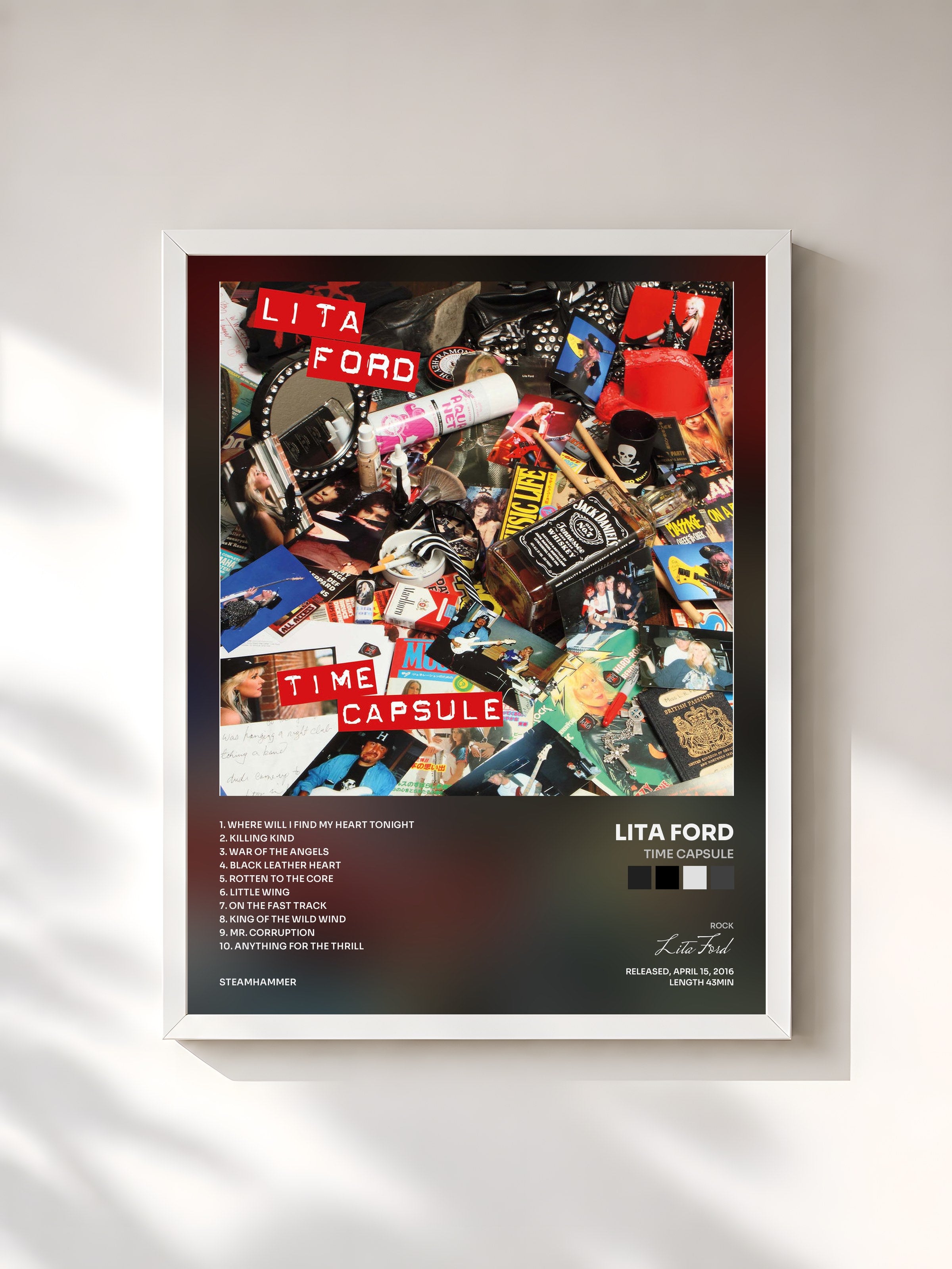 #blanc Tableau de l'album Time Capsule de Lita Ford, cadre blanc, imprimé et encadré en France