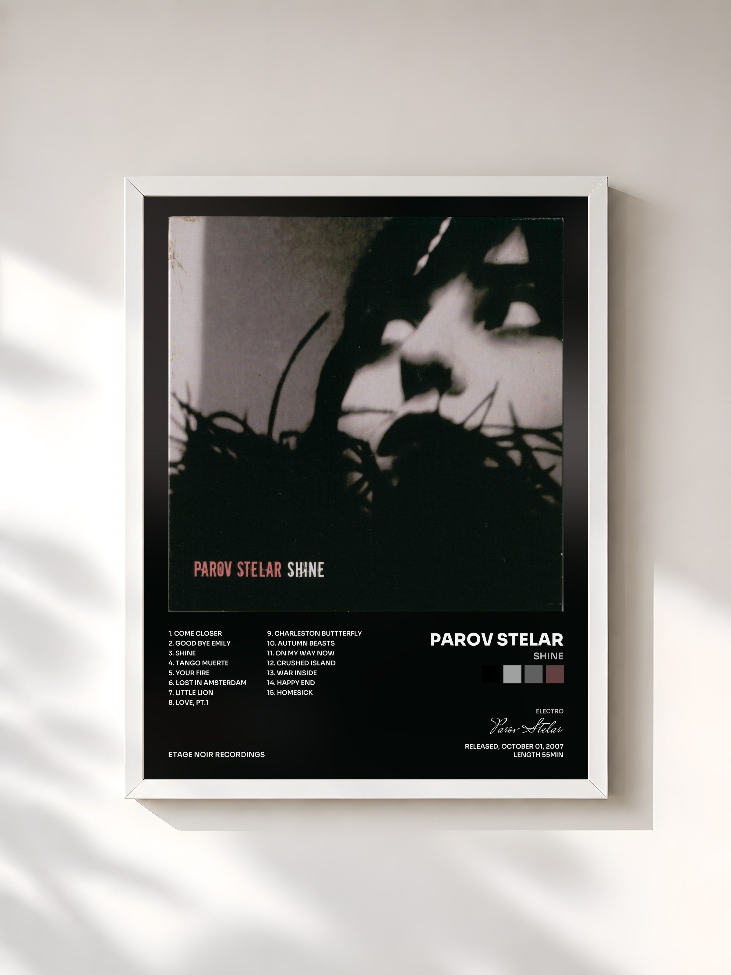 #blanc Tableau de l'album Shine de Parov Stelar, cadre blanc, imprimé et encadré en France