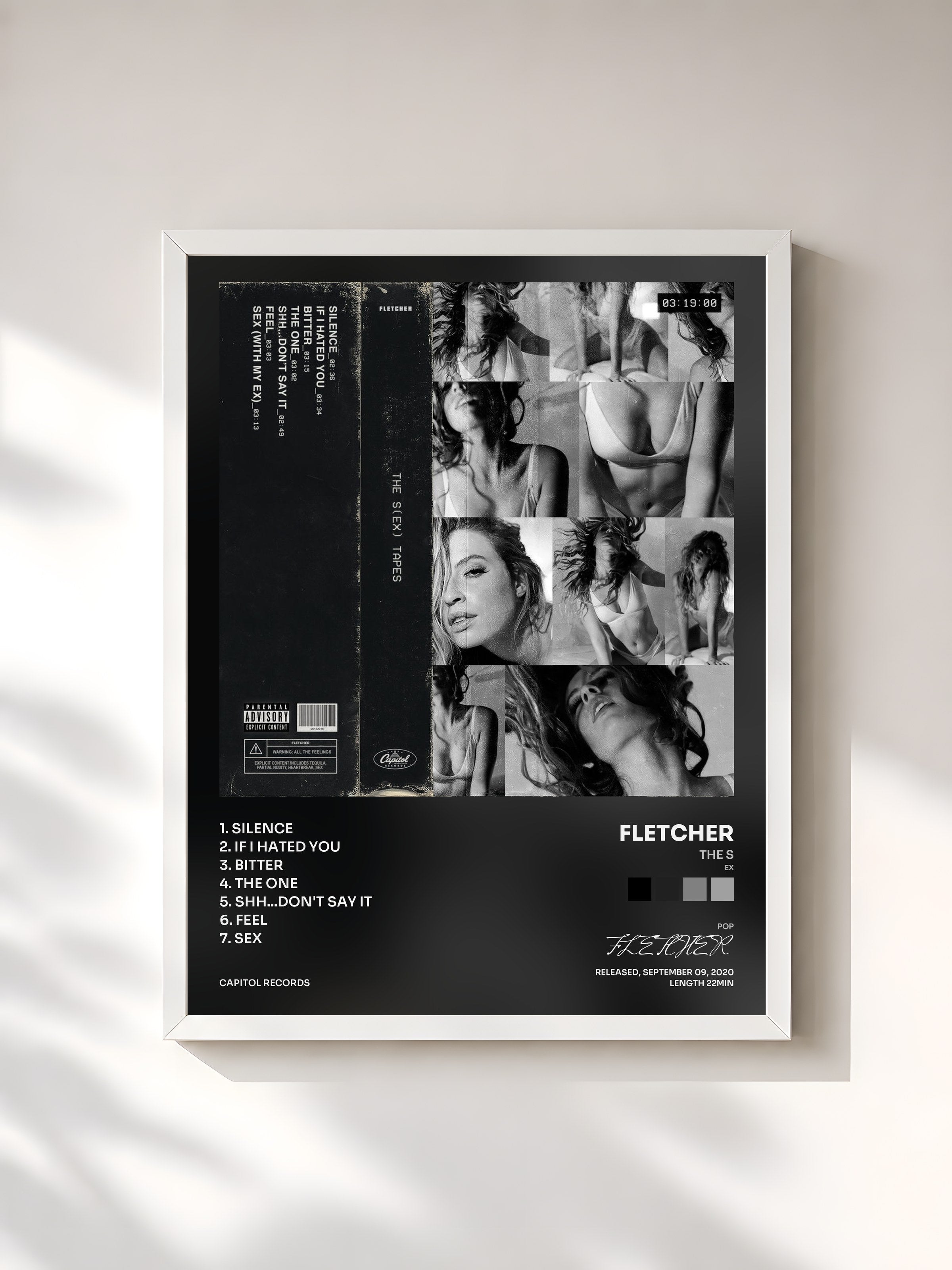 #blanc Tableau de l'album THE S(EX) TAPES de FLETCHER, cadre blanc, imprimé et encadré en France