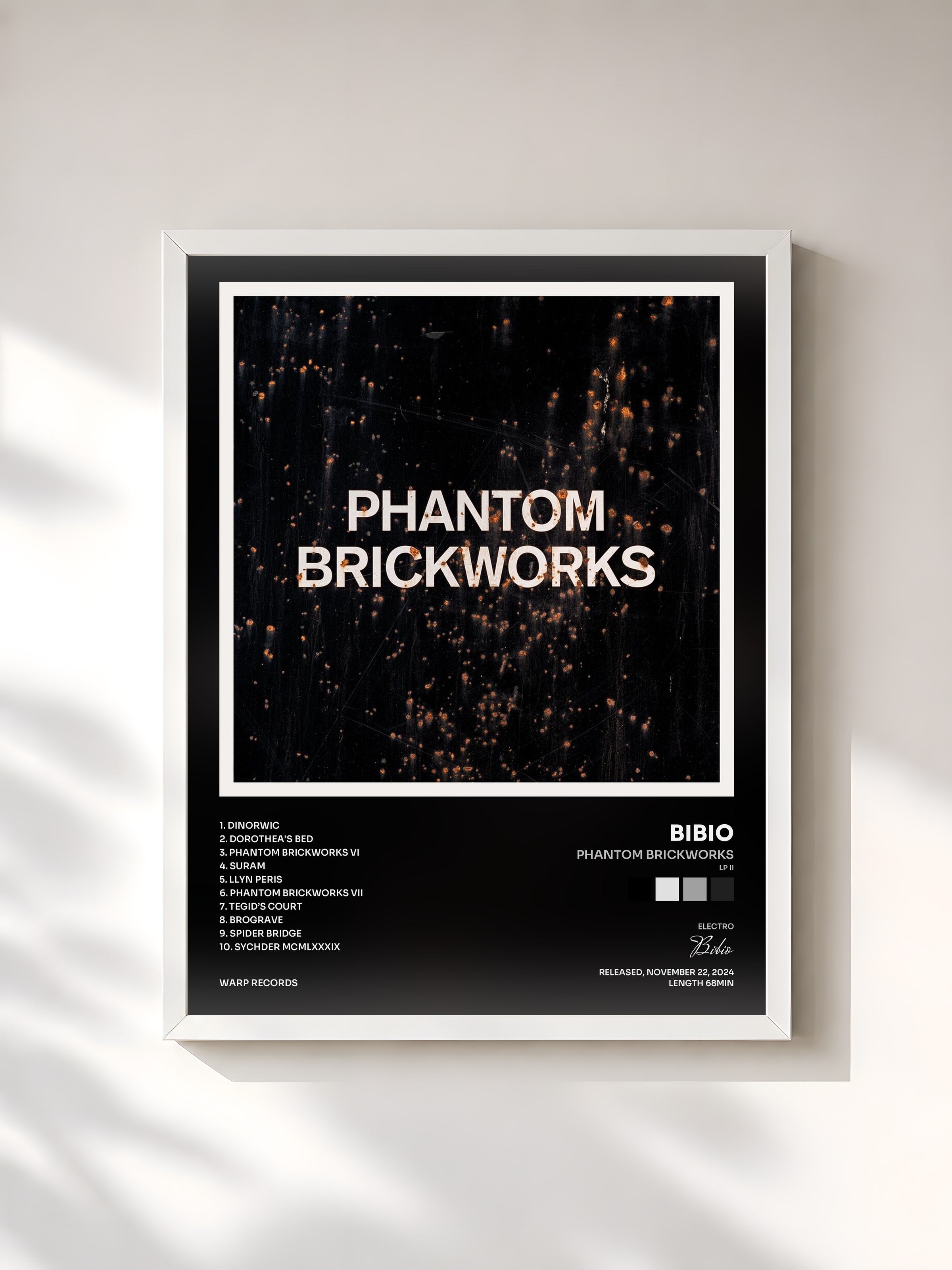 #blanc Tableau de l'album PHANTOM BRICKWORKS (LP II) de Bibio, cadre blanc, imprimé et encadré en France