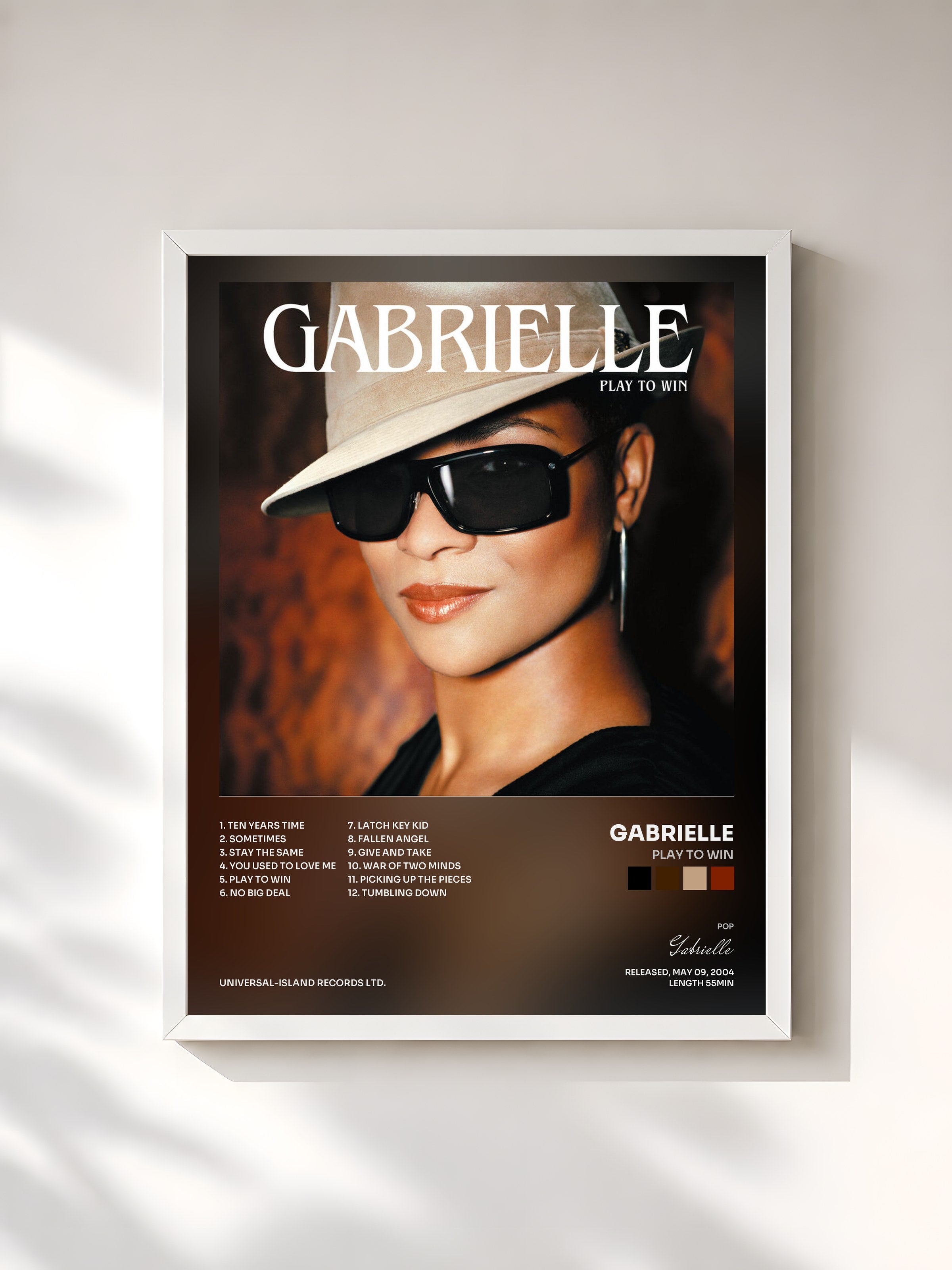 #blanc Tableau de l'album Play To Win de Gabrielle, cadre blanc, imprimé et encadré en France