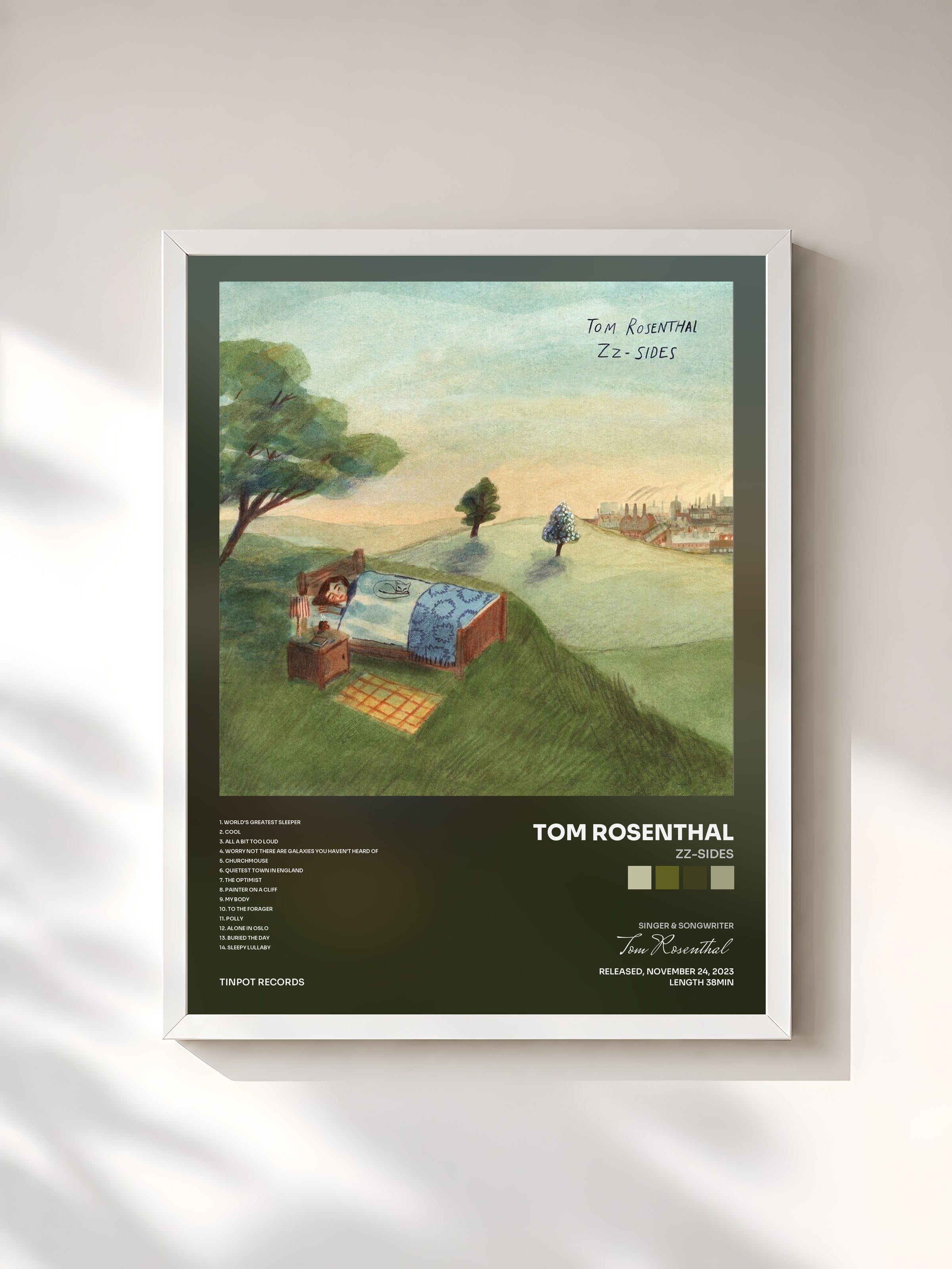 #blanc Tableau de l'album Zz-Sides de Tom Rosenthal, cadre blanc, imprimé et encadré en France