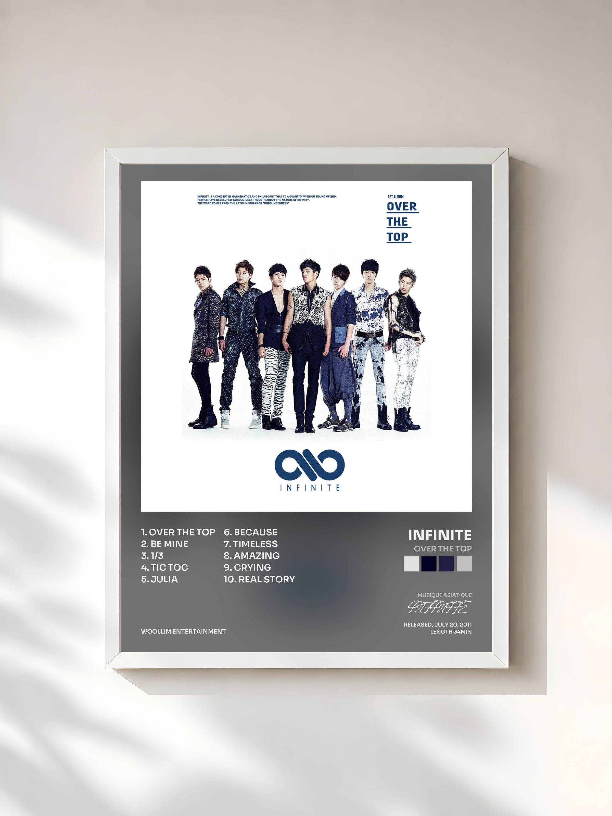 #blanc Tableau de l'album Over The TOP de INFINITE, cadre blanc, imprimé et encadré en France