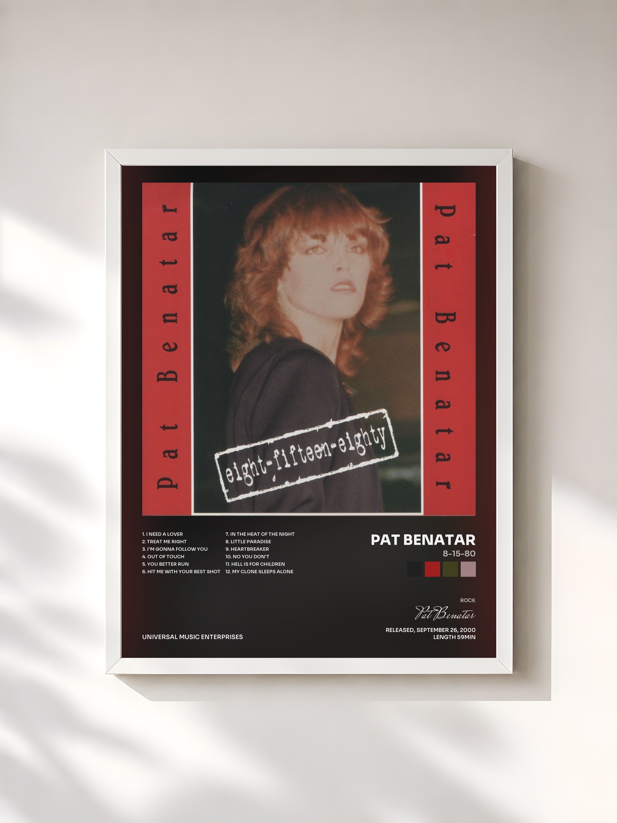 #blanc Tableau de l'album 8-15-80 de Pat Benatar, cadre blanc, imprimé et encadré en France