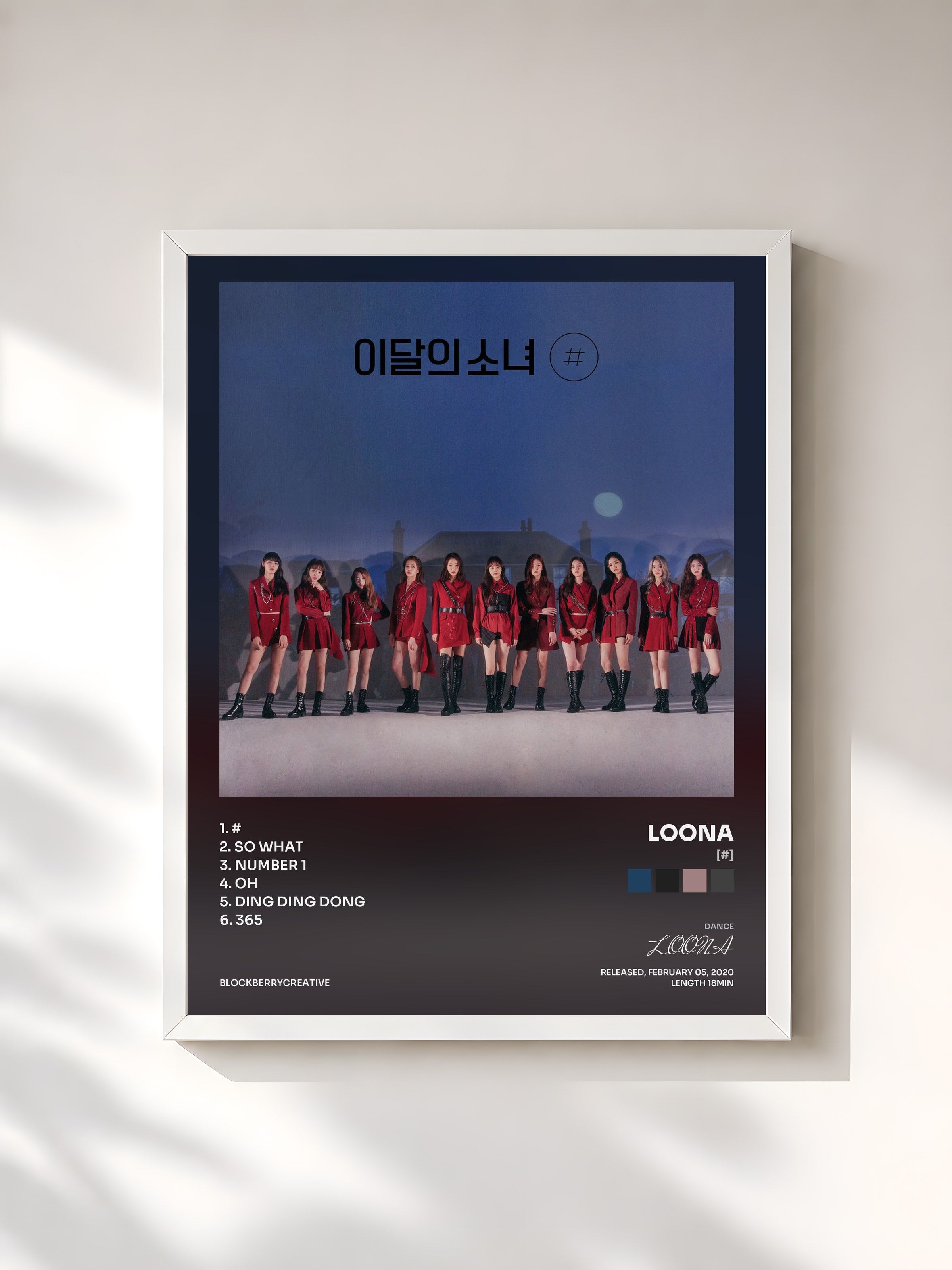 #blanc Tableau de l'album [#] de LOONA, cadre blanc, imprimé et encadré en France