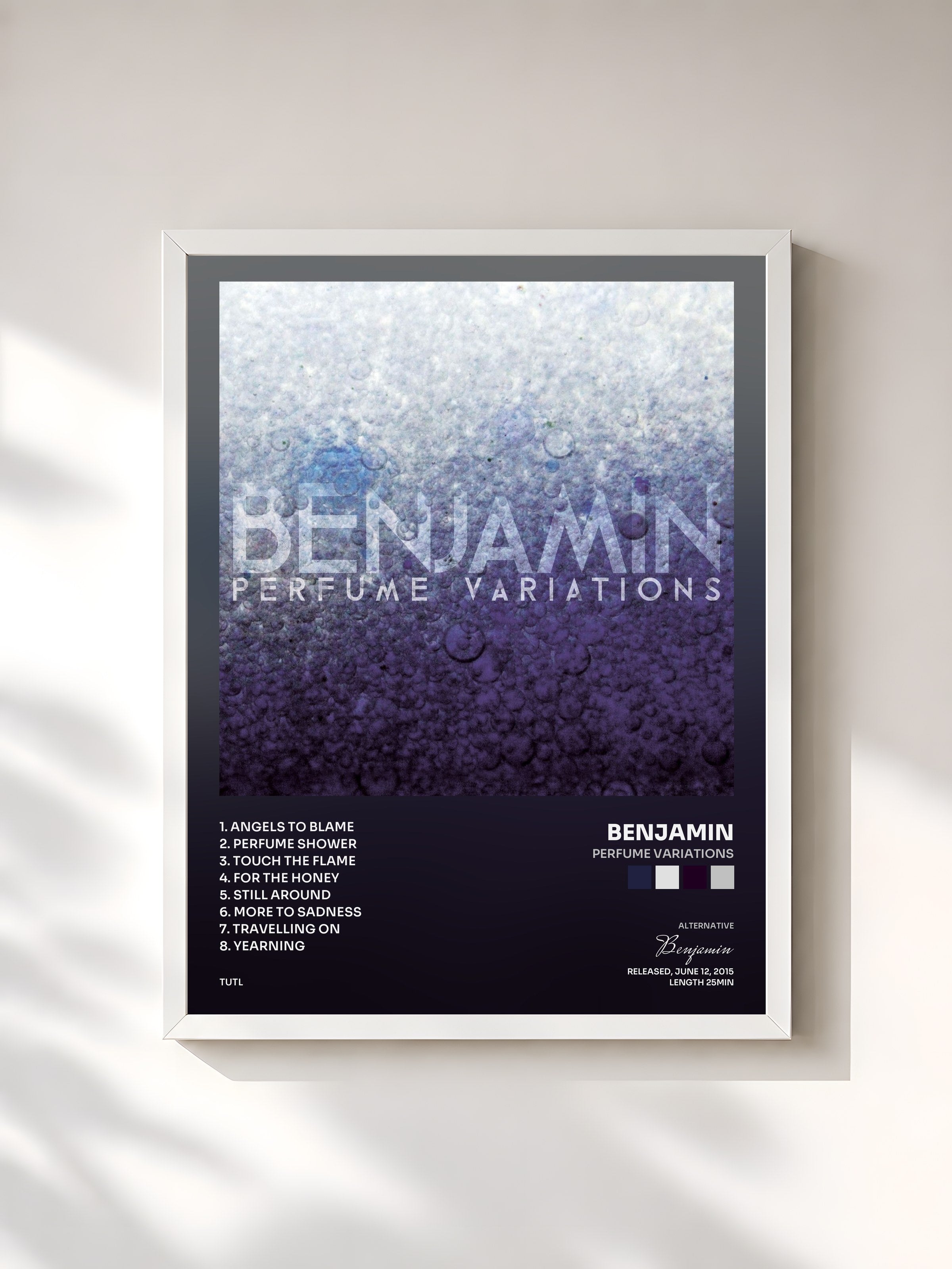 #blanc Tableau de l'album Perfume Variations de Benjamin, cadre blanc, imprimé et encadré en France