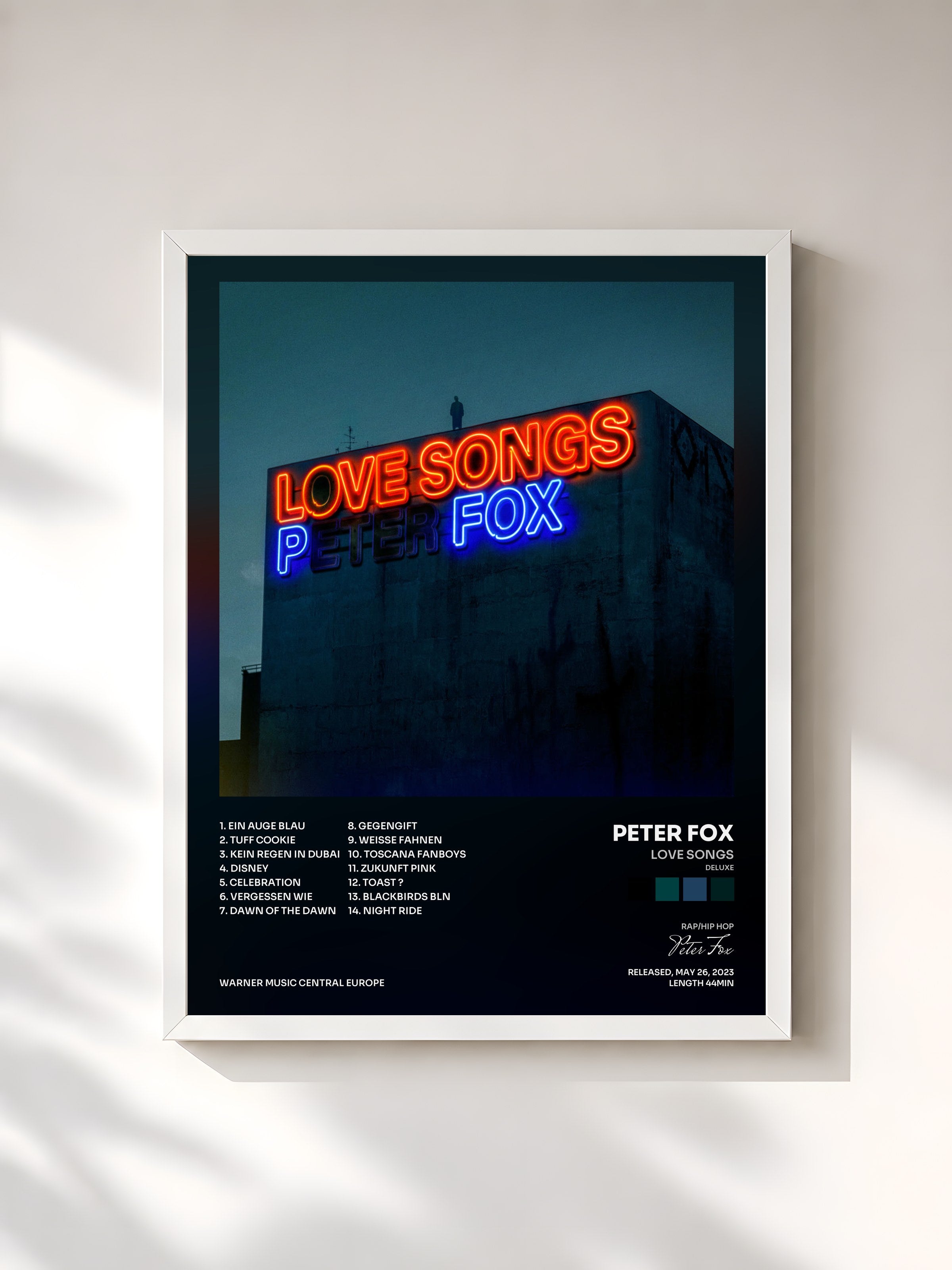 #blanc Tableau de l'album Love Songs (deluxe) de Peter Fox, cadre blanc, imprimé et encadré en France