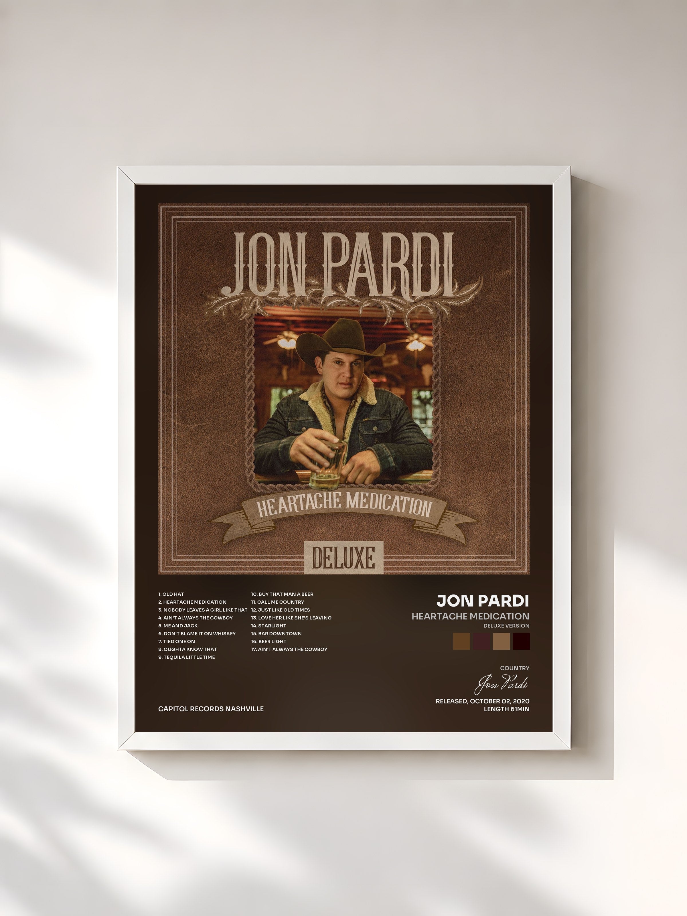 #blanc Tableau de l'album Heartache Medication (Deluxe Version) de Jon Pardi, cadre blanc, imprimé et encadré en France