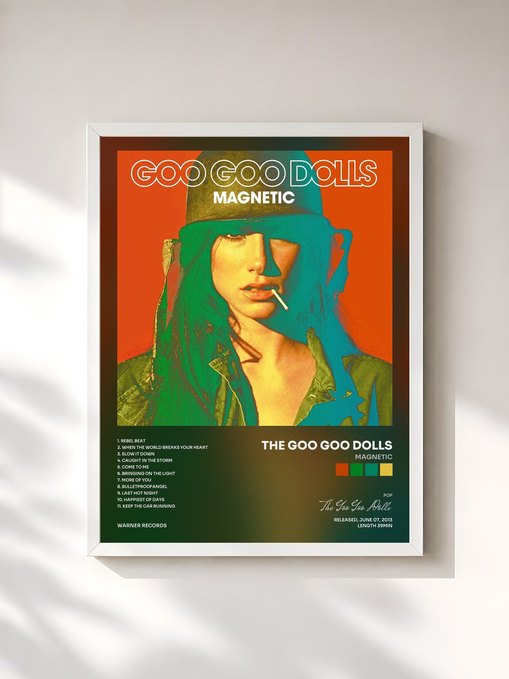 #blanc Tableau de l'album Magnetic de The Goo Goo Dolls, cadre blanc, imprimé et encadré en France