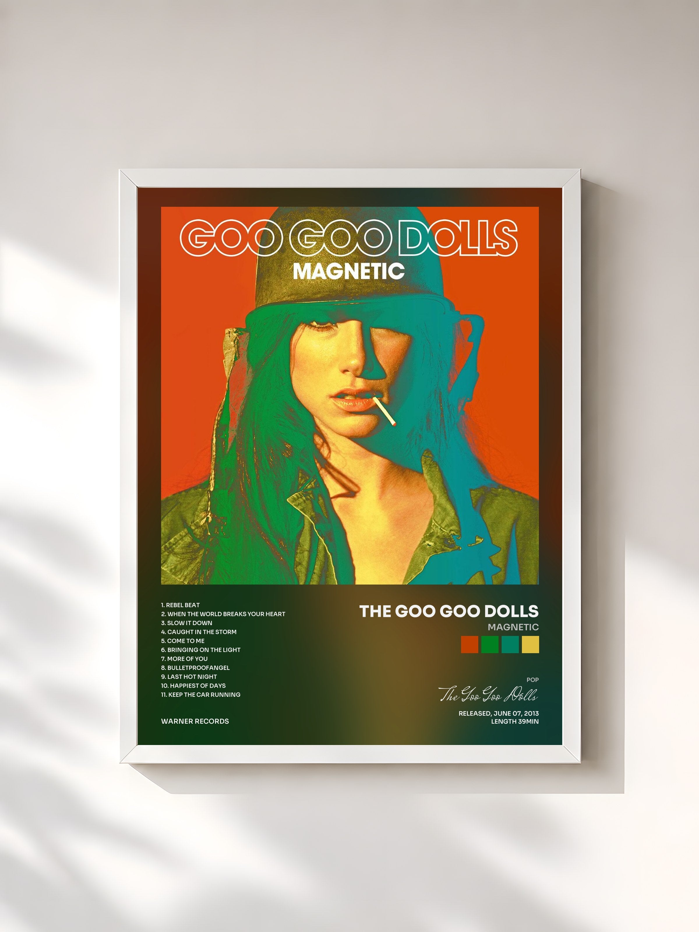 #blanc Tableau de l'album Magnetic de The Goo Goo Dolls, cadre blanc, imprimé et encadré en France