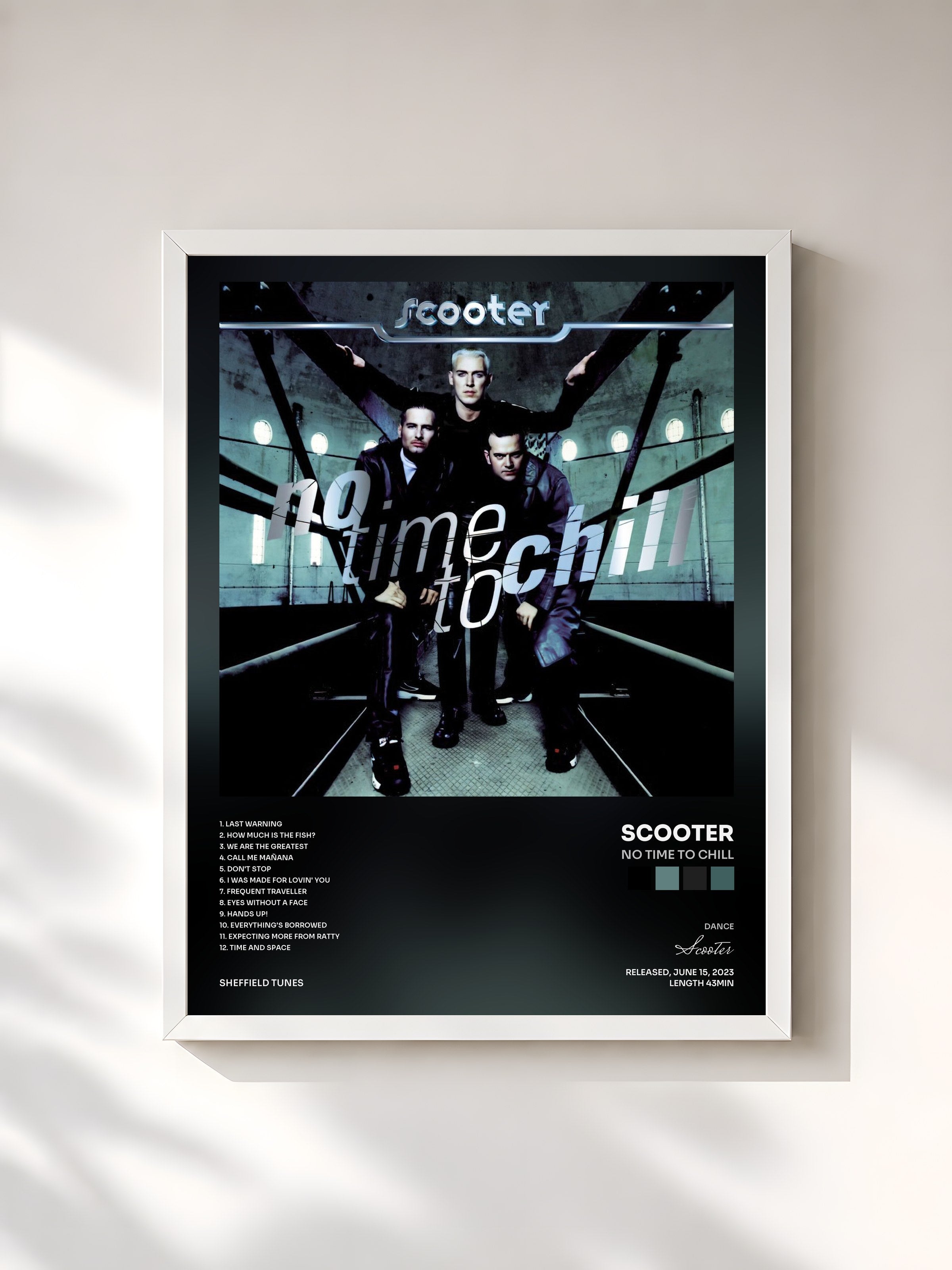 #blanc Tableau de l'album No Time To Chill de Scooter, cadre blanc, imprimé et encadré en France