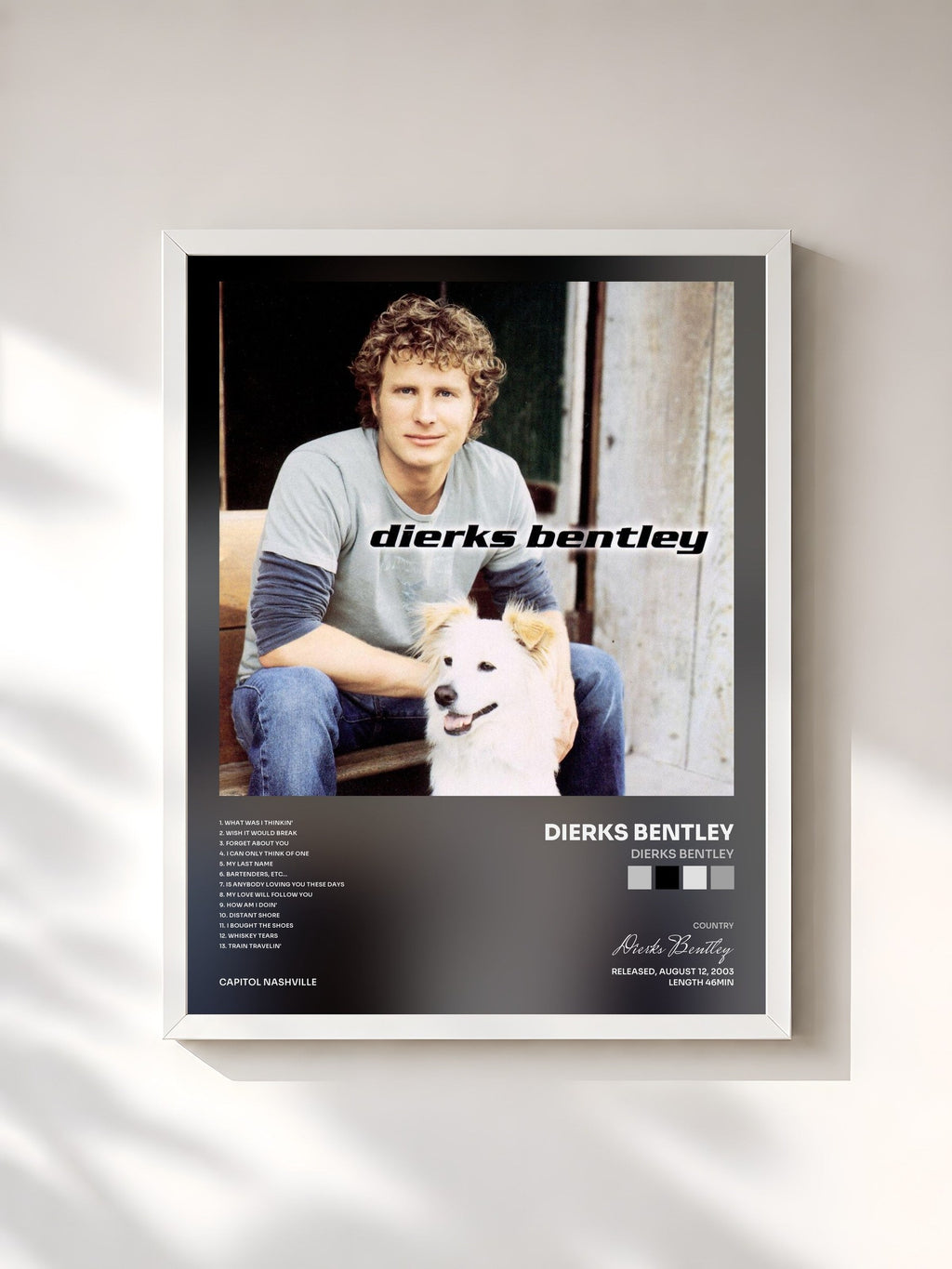 #blanc Tableau de l'album Dierks Bentley de Dierks Bentley, cadre blanc, imprimé et encadré en France