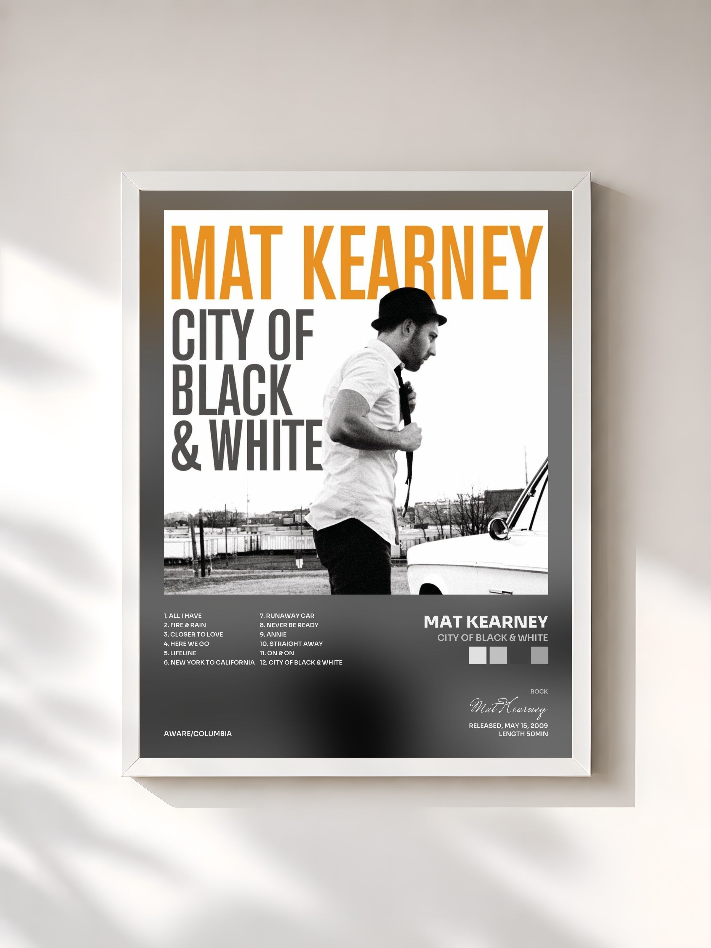 #blanc Tableau de l'album City Of Black & White de Mat Kearney, cadre blanc, imprimé et encadré en France