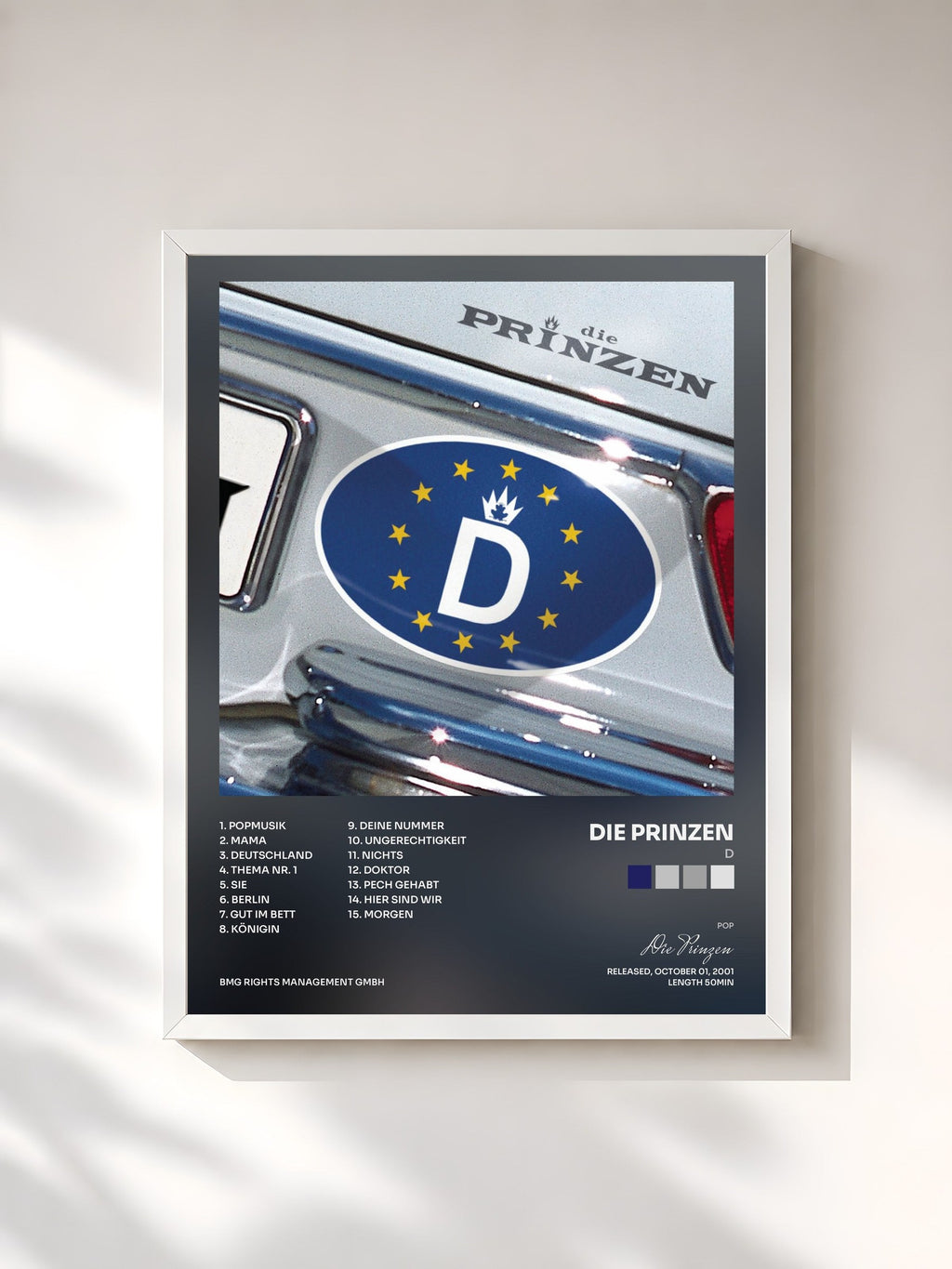 #blanc Tableau de l'album D de Die Prinzen, cadre blanc, imprimé et encadré en France