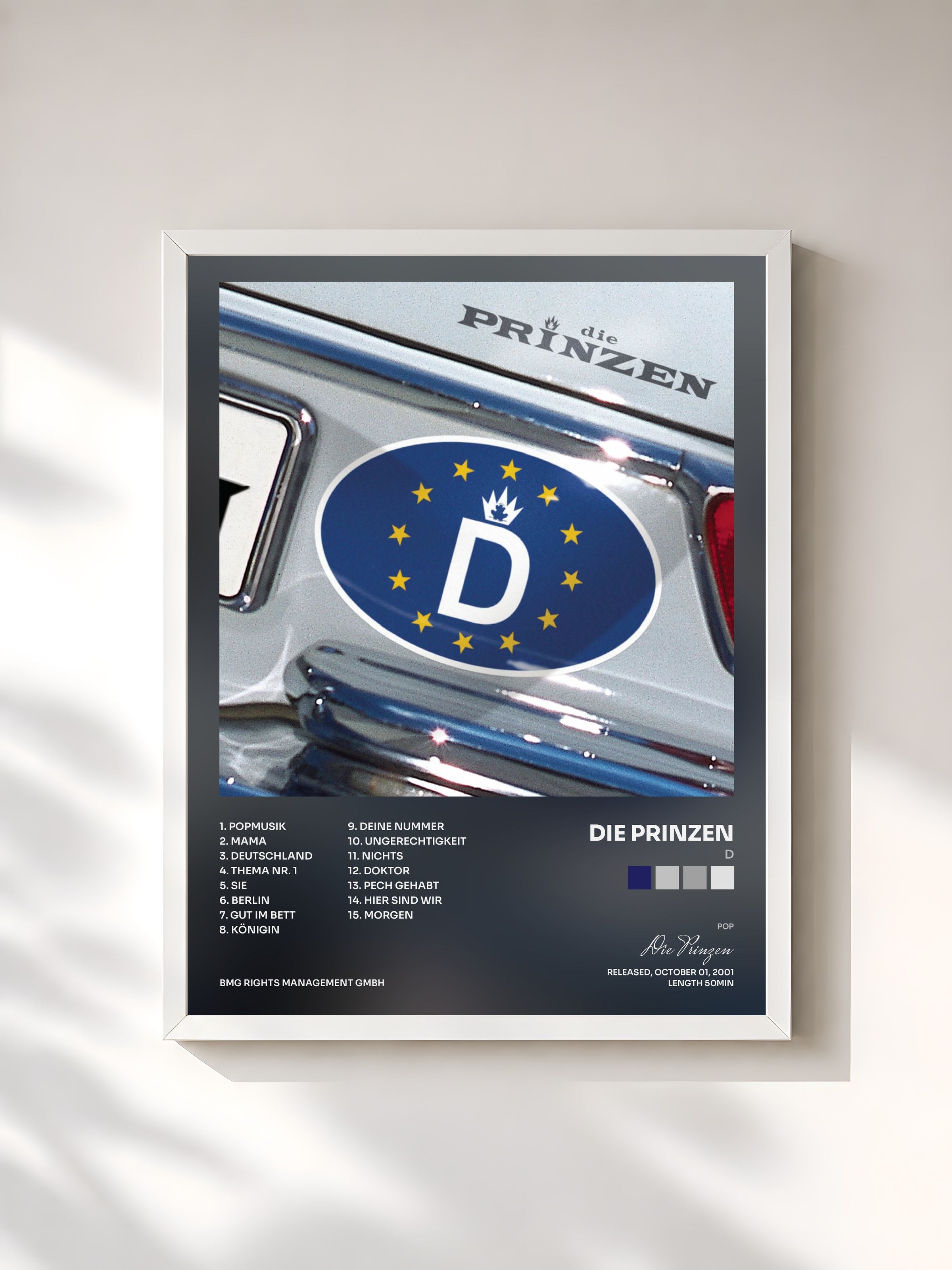 #blanc Tableau de l'album D de Die Prinzen, cadre blanc, imprimé et encadré en France