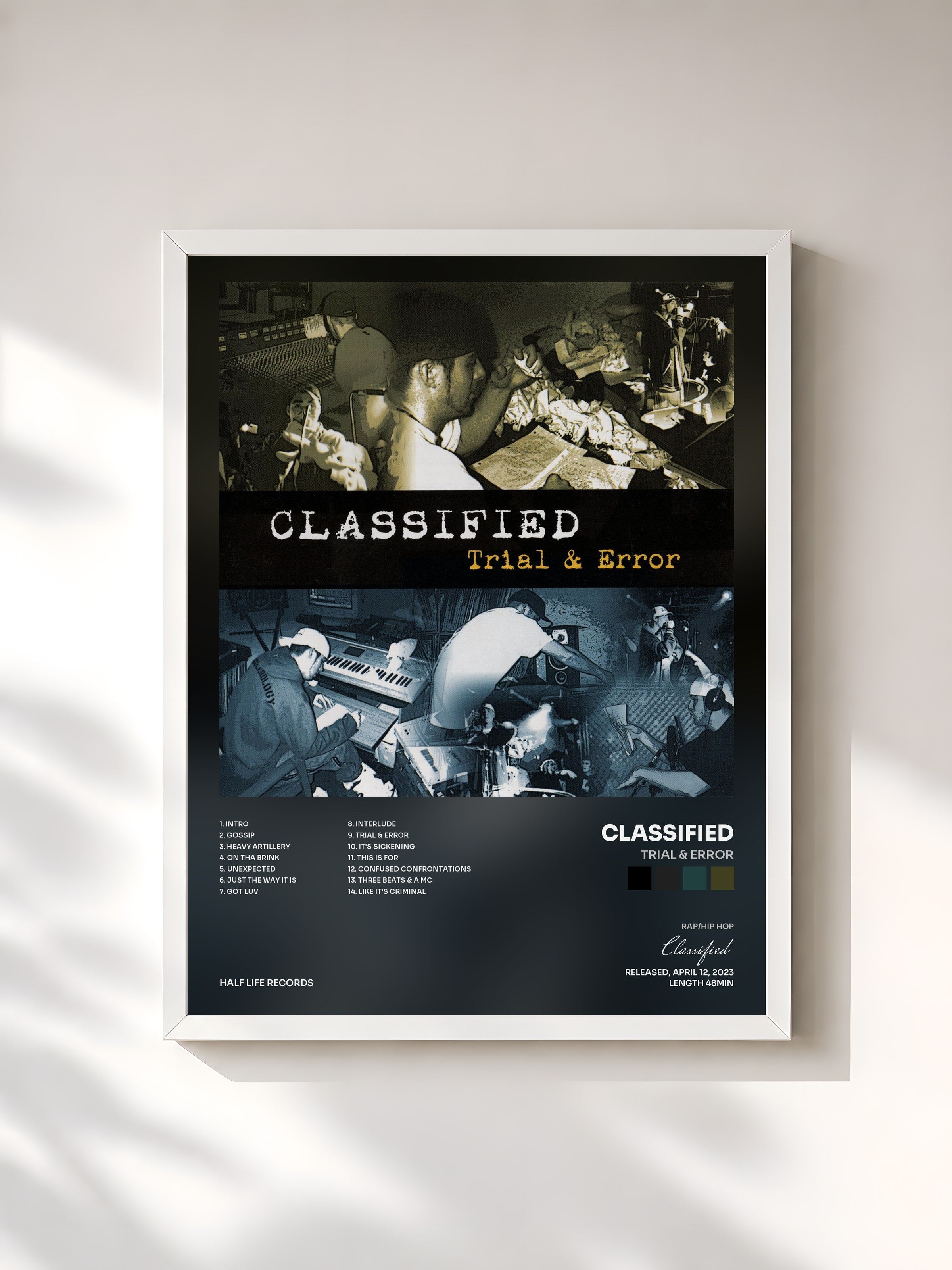#blanc Tableau de l'album Trial & Error de Classified, cadre blanc, imprimé et encadré en France