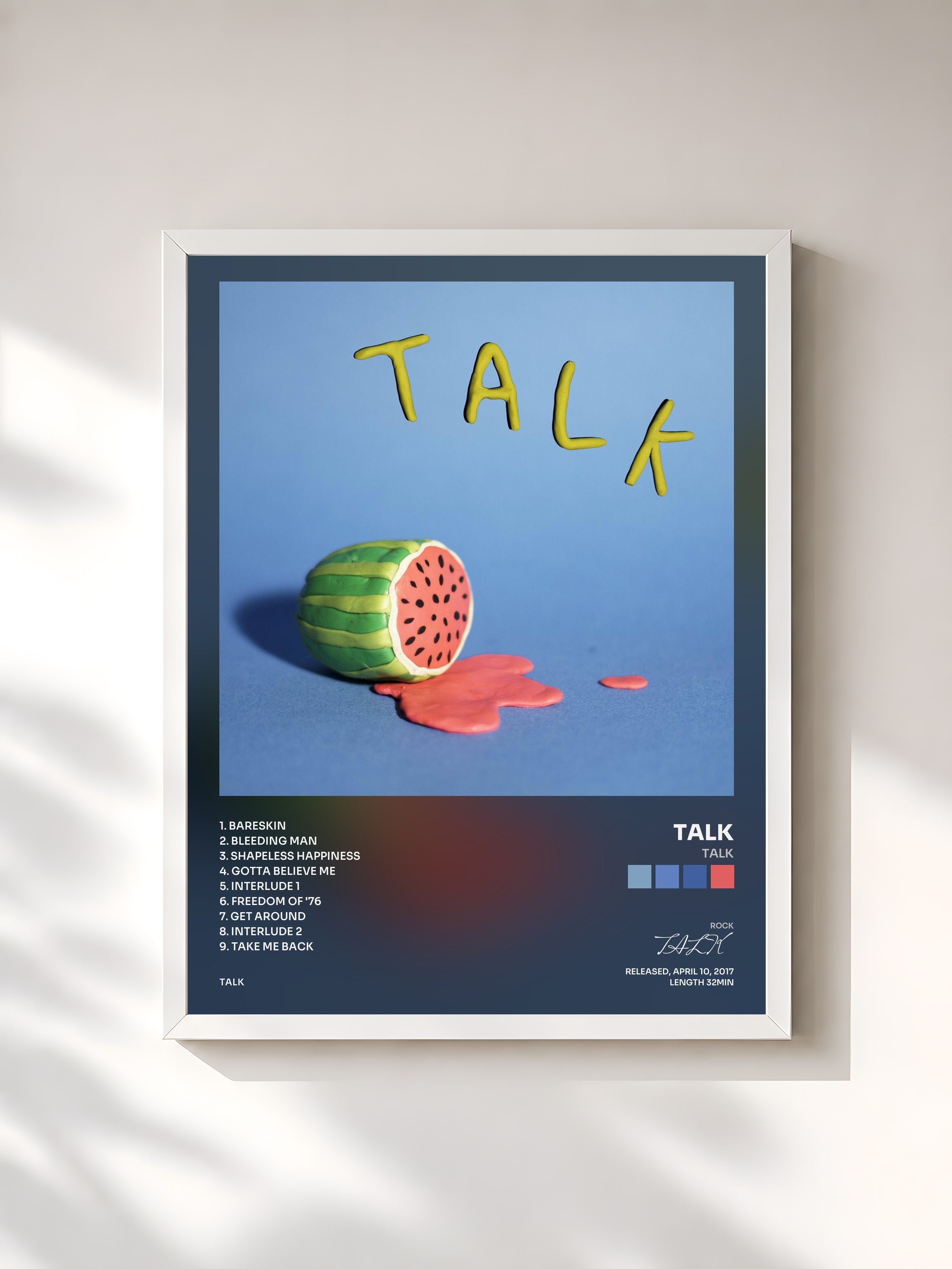 #blanc Tableau de l'album TALK de TALK, cadre blanc, imprimé et encadré en France