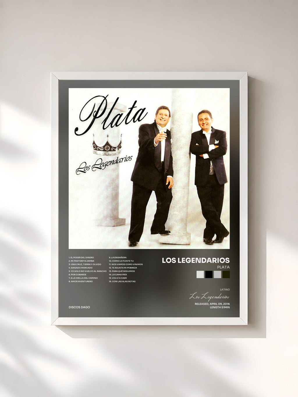 #blanc Tableau de l'album Plata de Los Legendarios, cadre blanc, imprimé et encadré en France