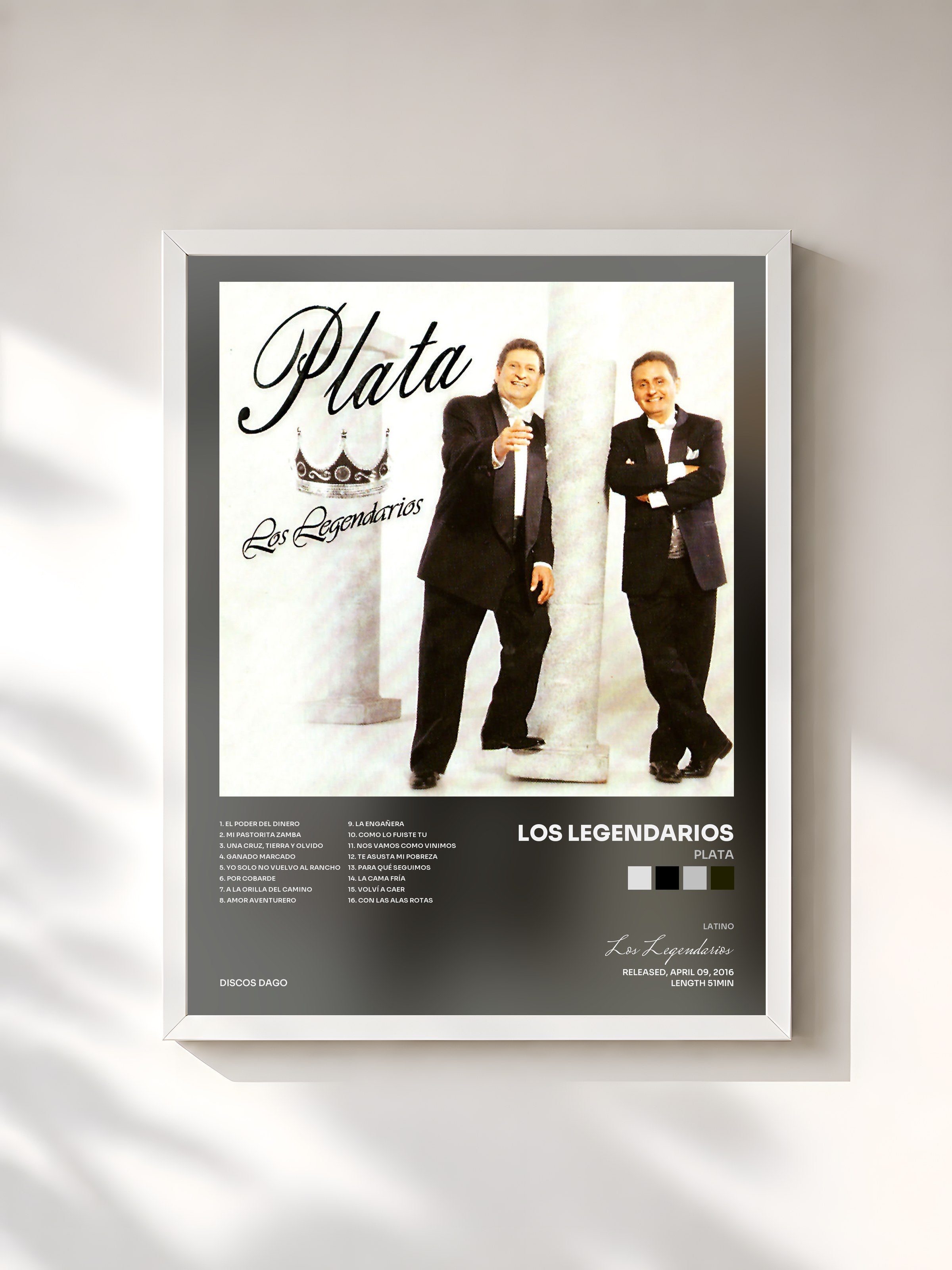 #blanc Tableau de l'album Plata de Los Legendarios, cadre blanc, imprimé et encadré en France