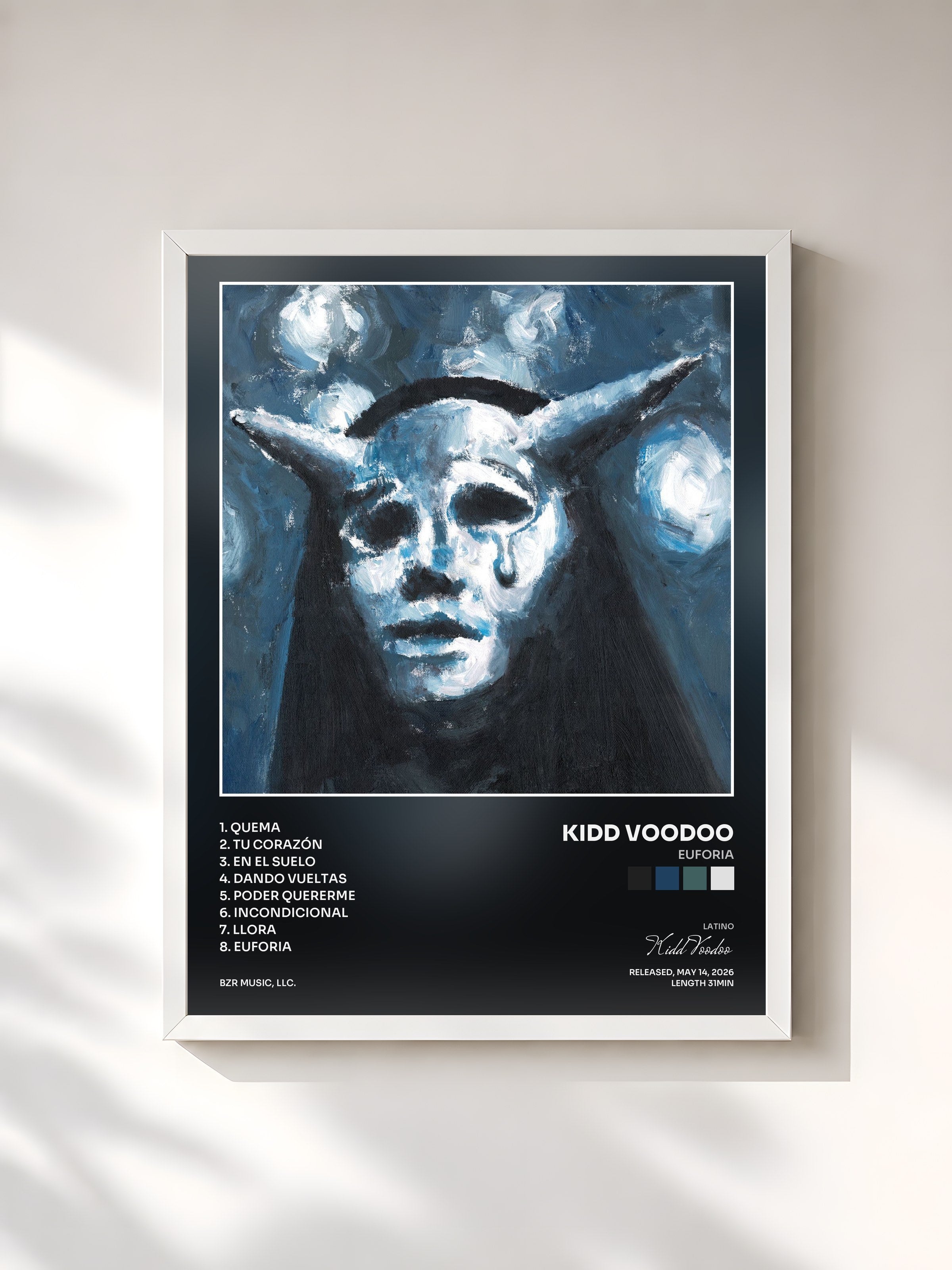 #blanc Tableau de l'album Euforia de Kidd Voodoo, cadre blanc, imprimé et encadré en France