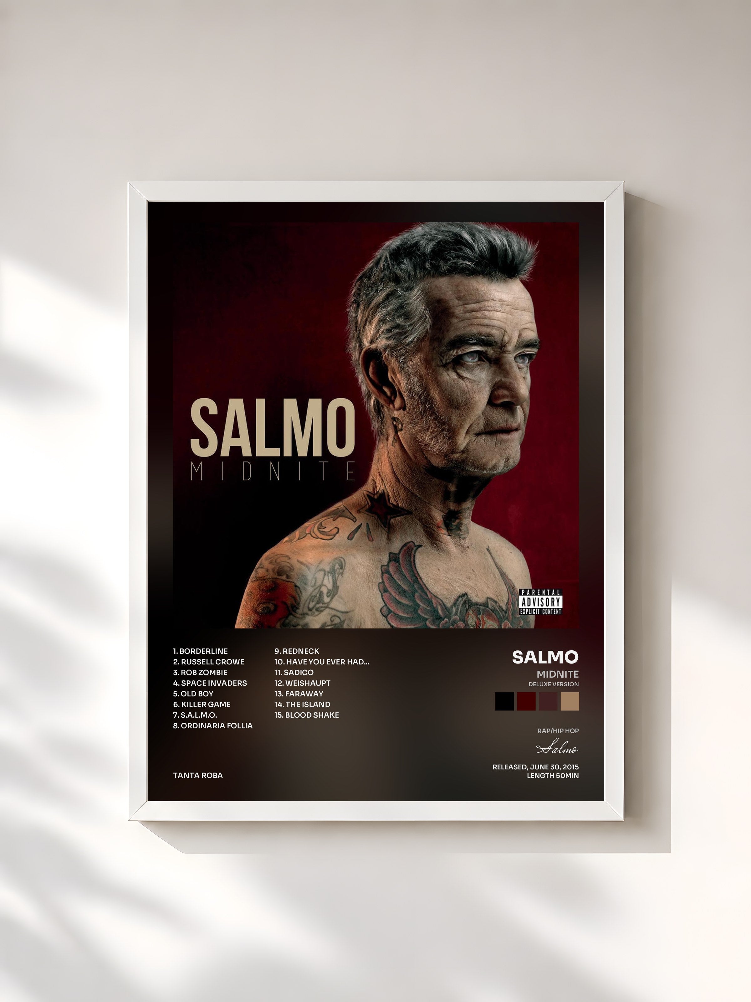 #blanc Tableau de l'album Midnite (Deluxe Version) de Salmo, cadre blanc, imprimé et encadré en France
