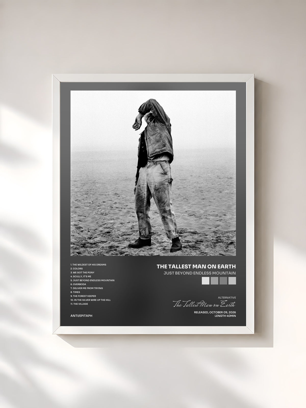 #blanc Tableau de l'album Just Beyond Endless Mountain de The Tallest Man on Earth, cadre blanc, imprimé et encadré en France