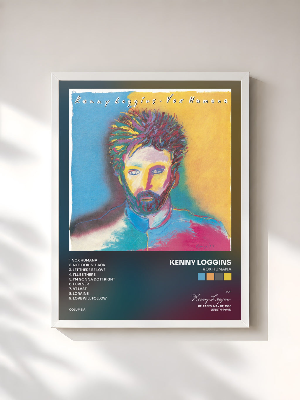 #blanc Tableau de l'album Vox Humana de Kenny Loggins, cadre blanc, imprimé et encadré en France