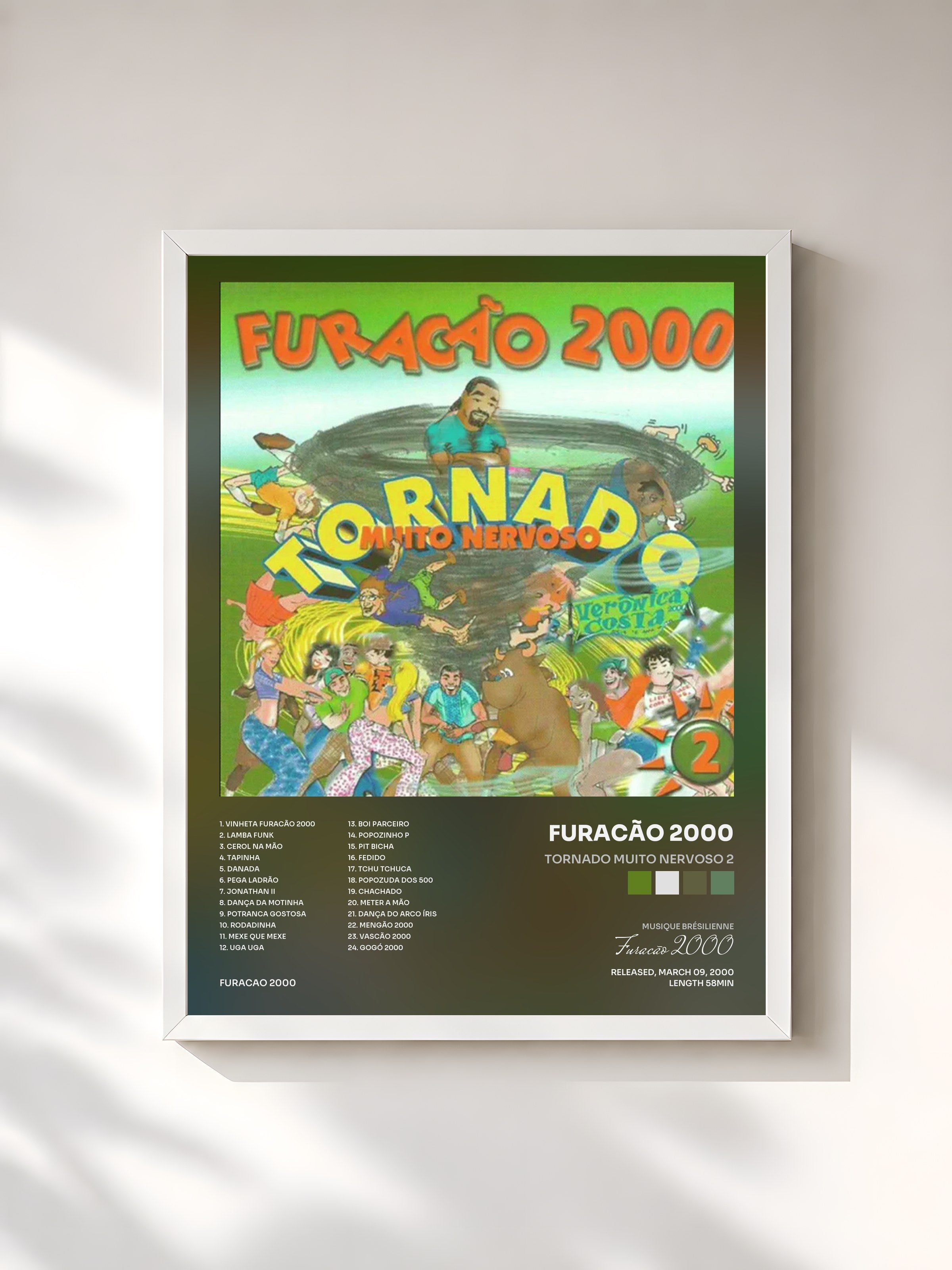 #blanc Tableau de l'album Tornado Muito Nervoso 2 de Furacão 2000, cadre blanc, imprimé et encadré en France