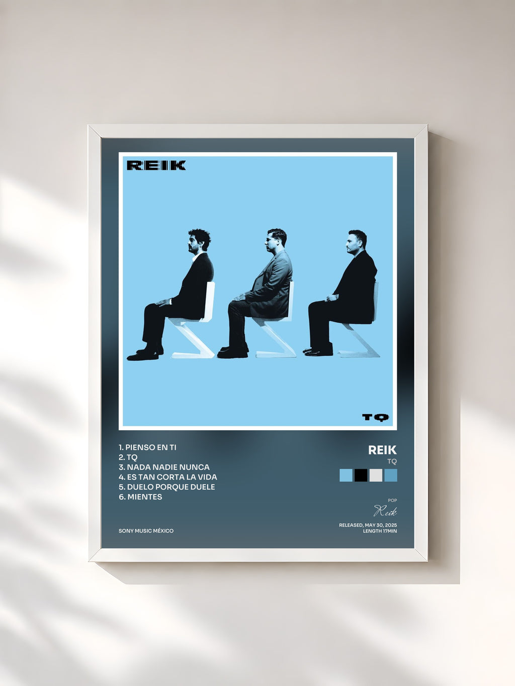 #blanc Tableau de l'album TQ de Reik, cadre blanc, imprimé et encadré en France