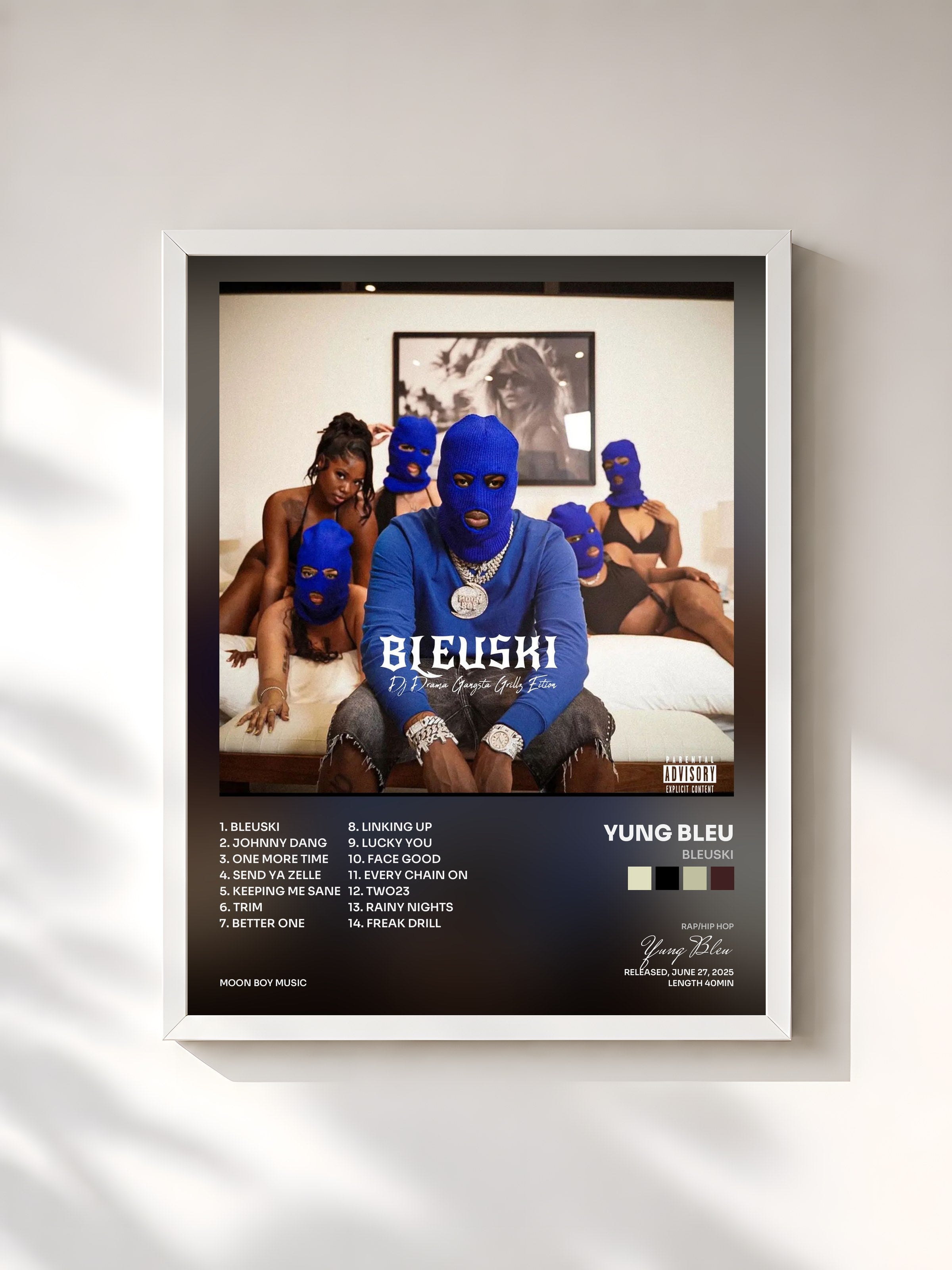 #blanc Tableau de l'album Bleuski de Yung Bleu, cadre blanc, imprimé et encadré en France