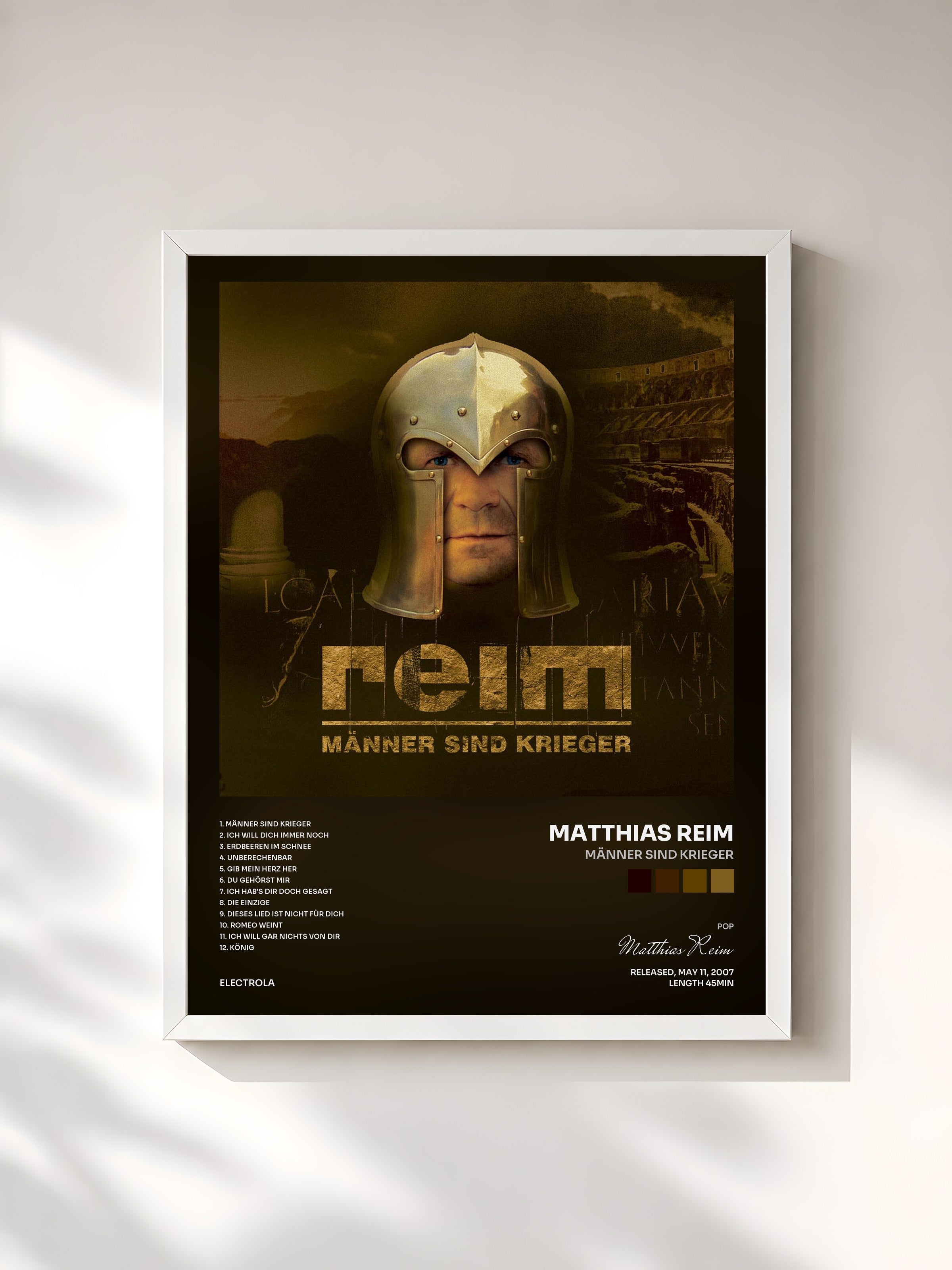 #blanc Tableau de l'album Männer Sind Krieger de Matthias Reim, cadre blanc, imprimé et encadré en France