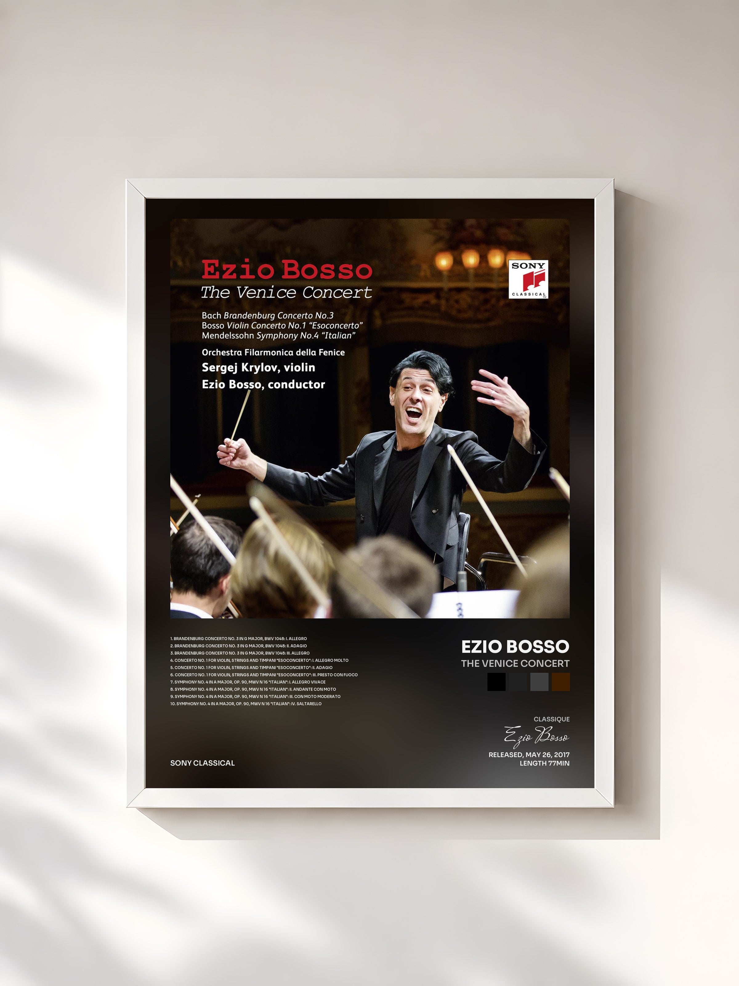 #blanc Tableau de l'album The Venice Concert de Ezio Bosso, cadre blanc, imprimé et encadré en France