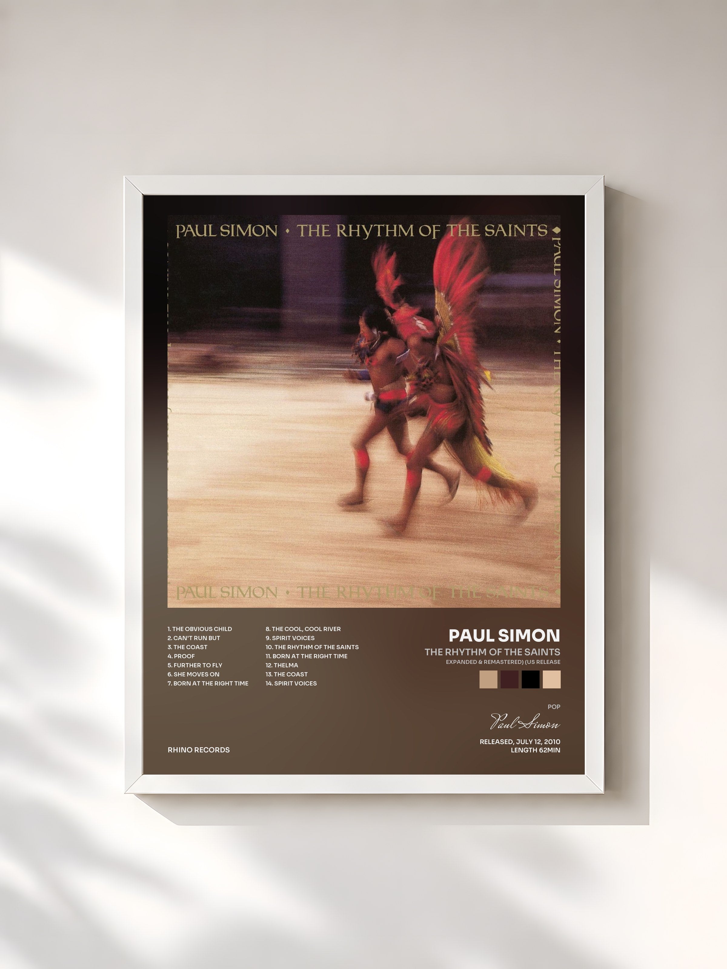 #blanc Tableau de l'album The Rhythm Of The Saints (Expanded & Remastered) (US Release) de Paul Simon, cadre blanc, imprimé et encadré en France