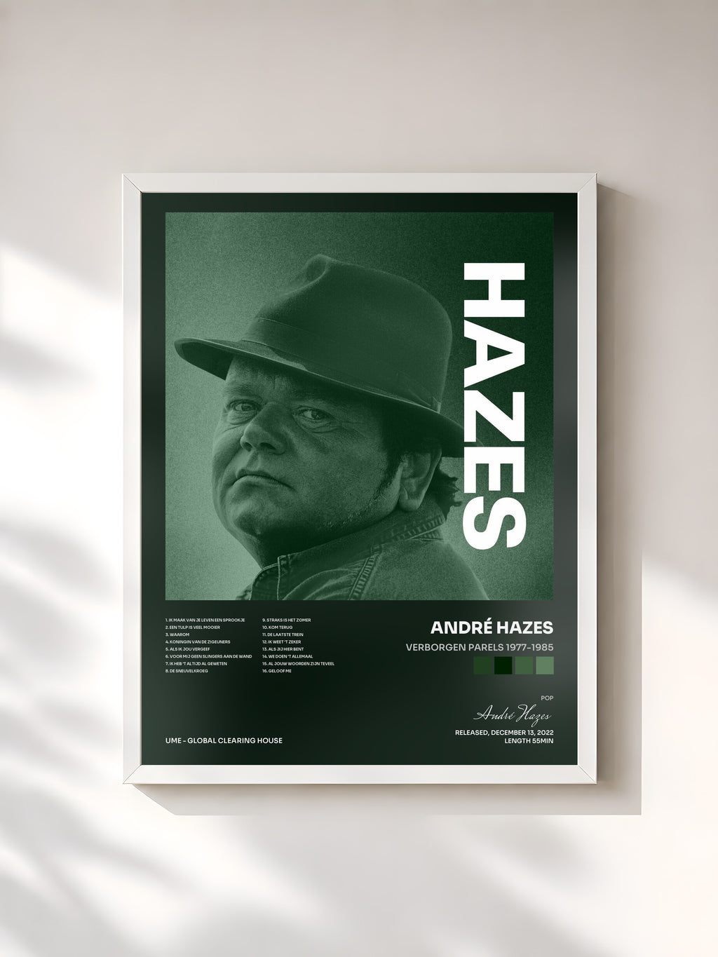 #blanc Tableau de l'album Verborgen Parels 1977-1985 de André Hazes, cadre blanc, imprimé et encadré en France
