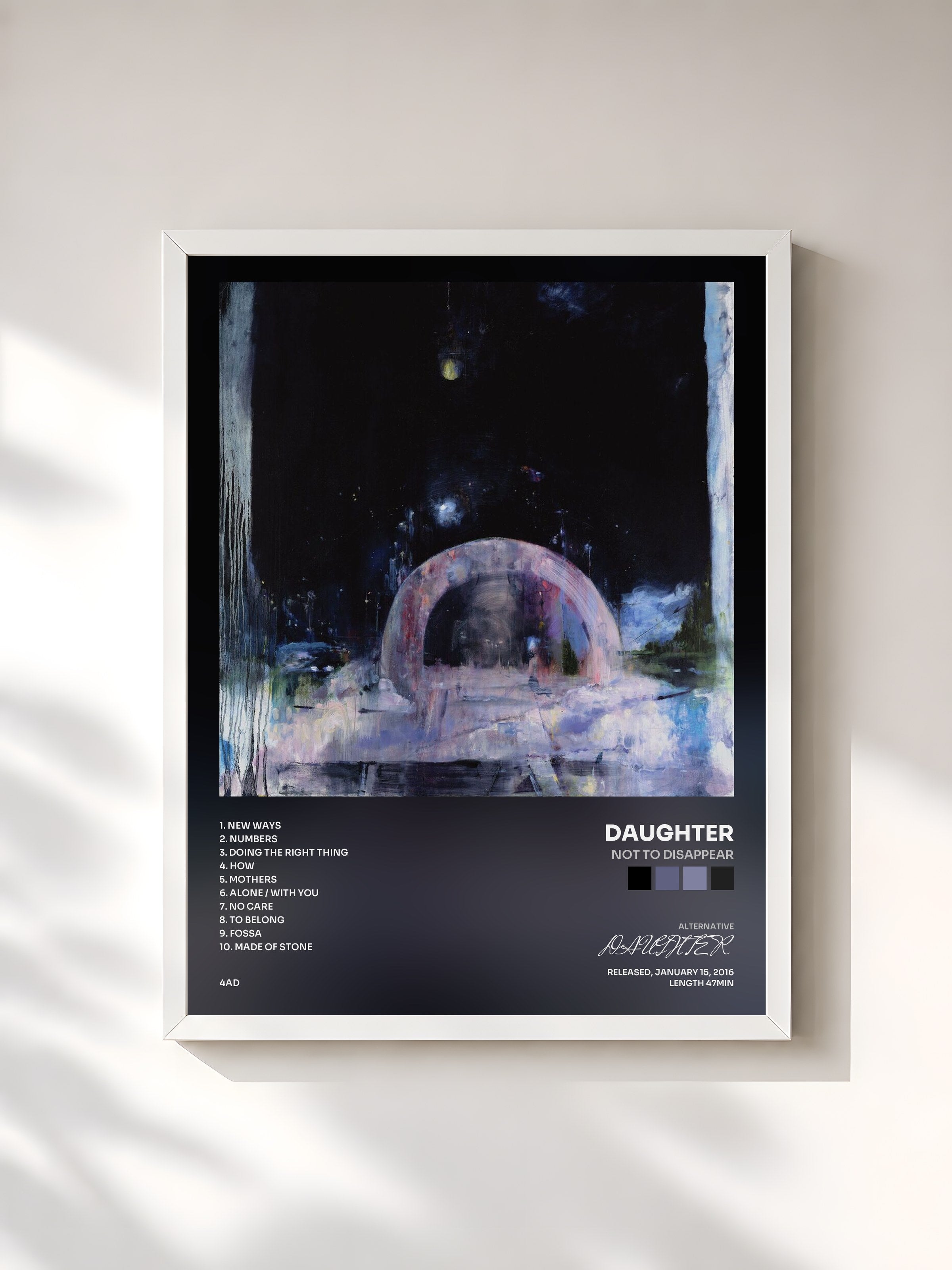 #blanc Tableau de l'album Not To Disappear de DAUGHTER, cadre blanc, imprimé et encadré en France