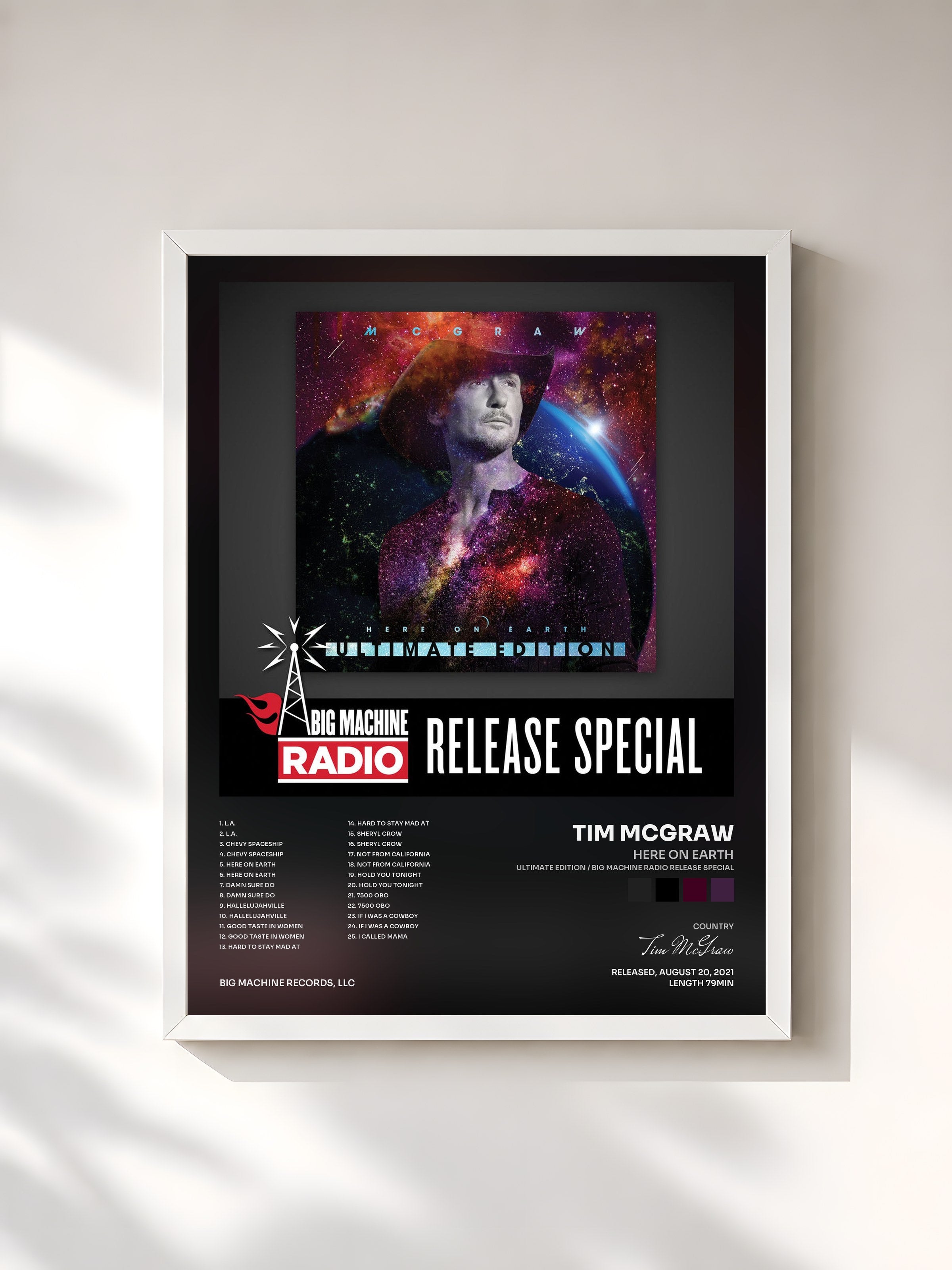 #blanc Tableau de l'album Here On Earth (Ultimate Edition / Big Machine Radio Release Special) de Tim McGraw, cadre blanc, imprimé et encadré en France