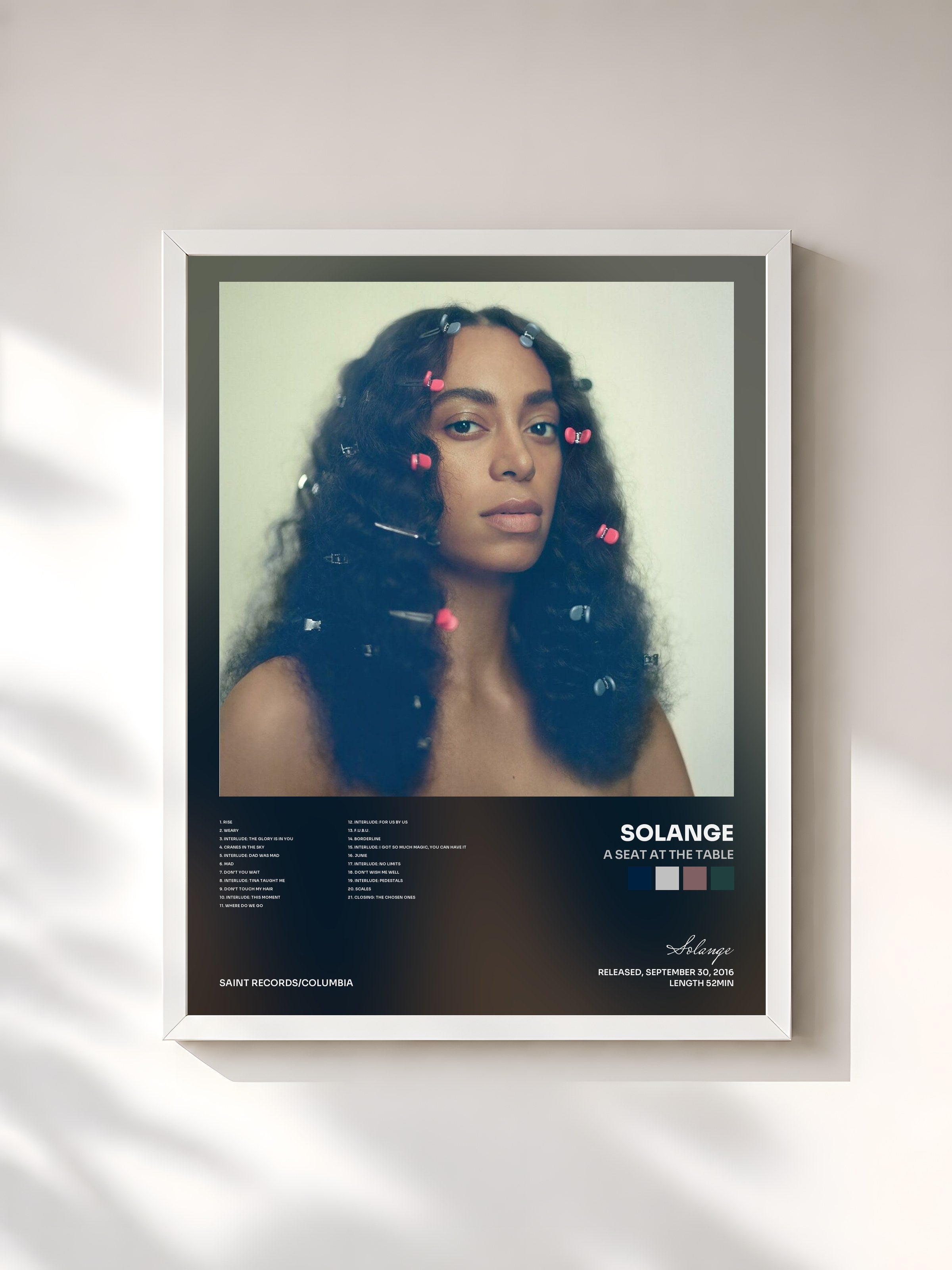 #blanc Tableau de l'album A Seat at the Table de Solange, cadre blanc, imprimé et encadré en France