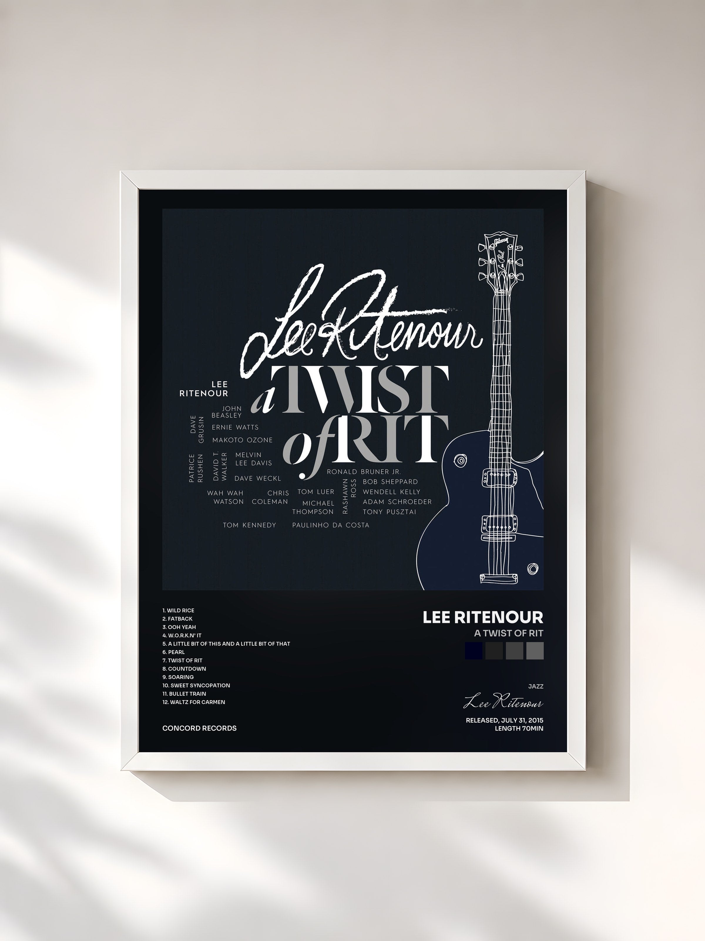 #blanc Tableau de l'album A Twist Of Rit de Lee Ritenour, cadre blanc, imprimé et encadré en France